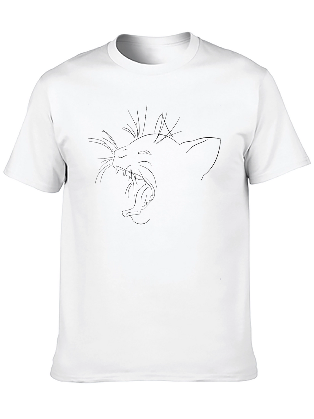 Black T-Shirt with Yawning Cat Graphic