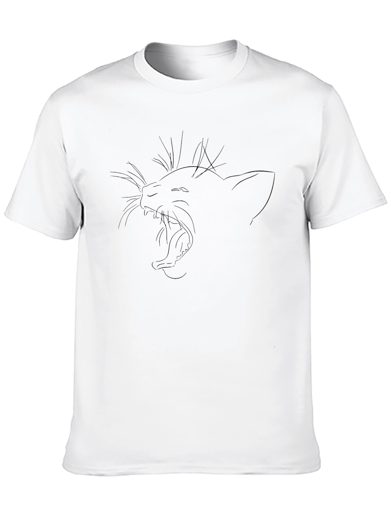 Black T-Shirt with Yawning Cat Graphic