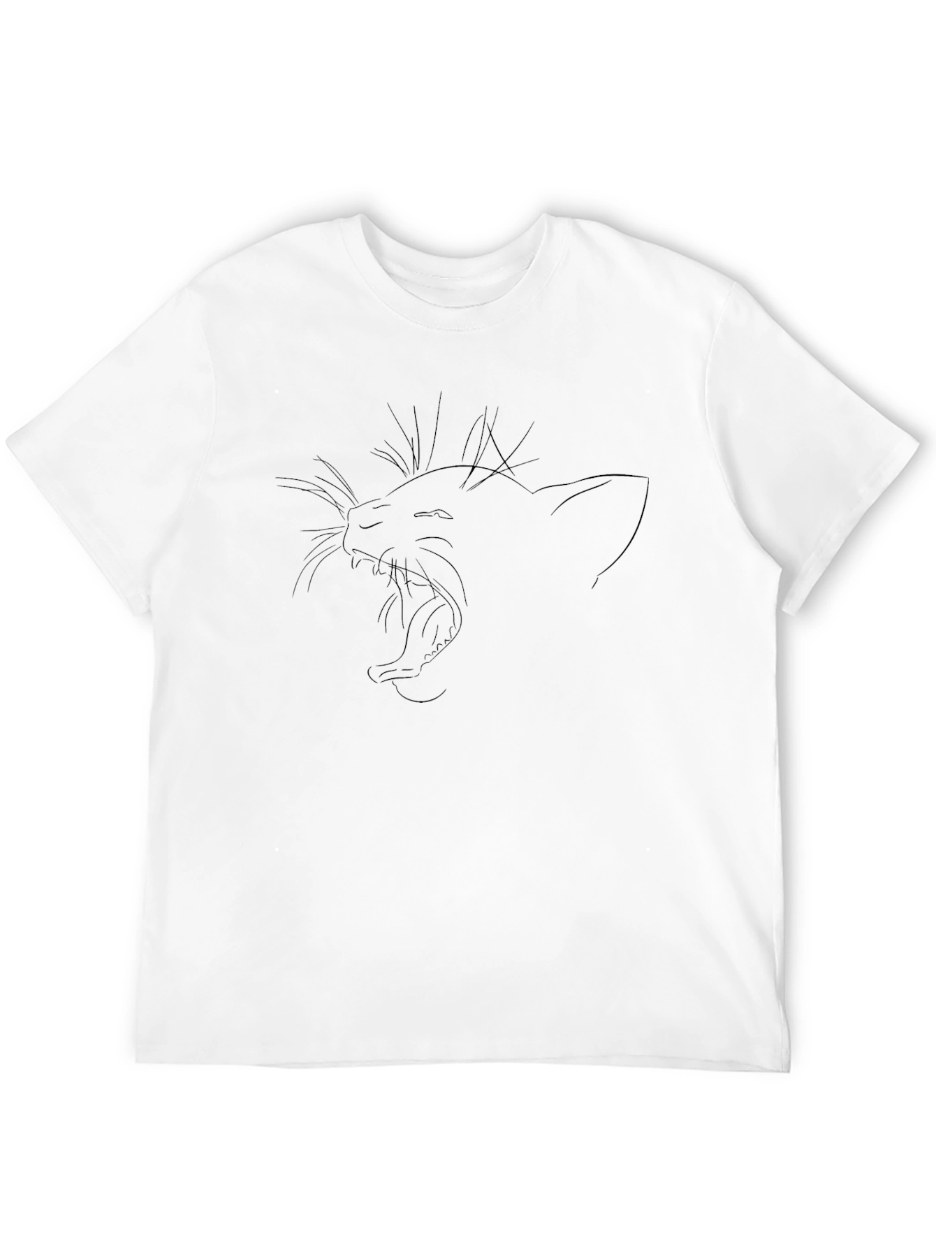 Black T-Shirt with Yawning Cat Graphic