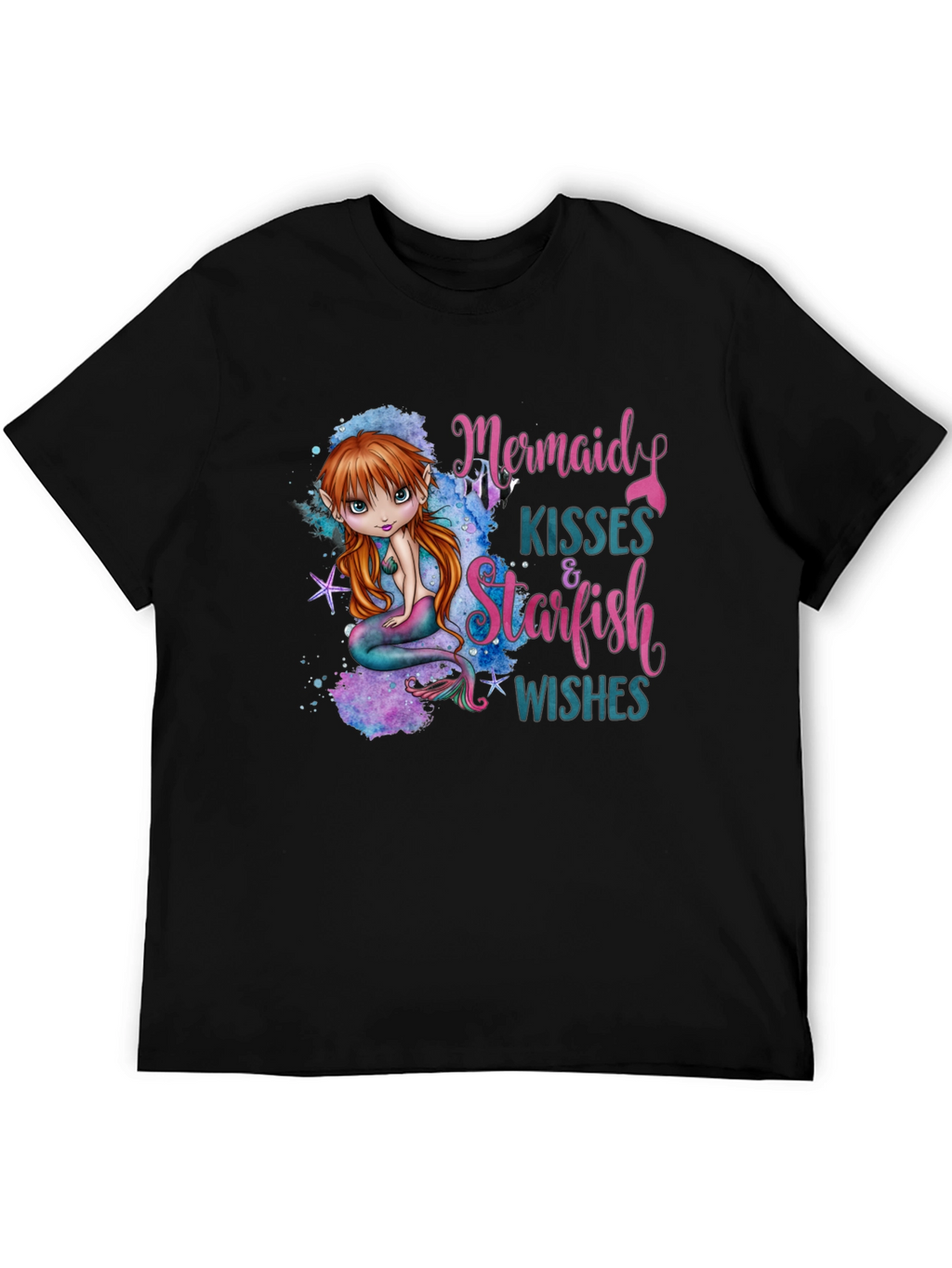 Mermaid Kisses & Starfish Wishes Black T-Shirt