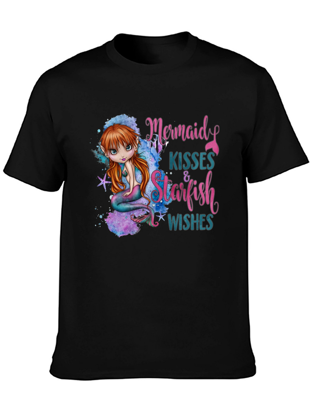 Mermaid Kisses & Starfish Wishes Black T-Shirt