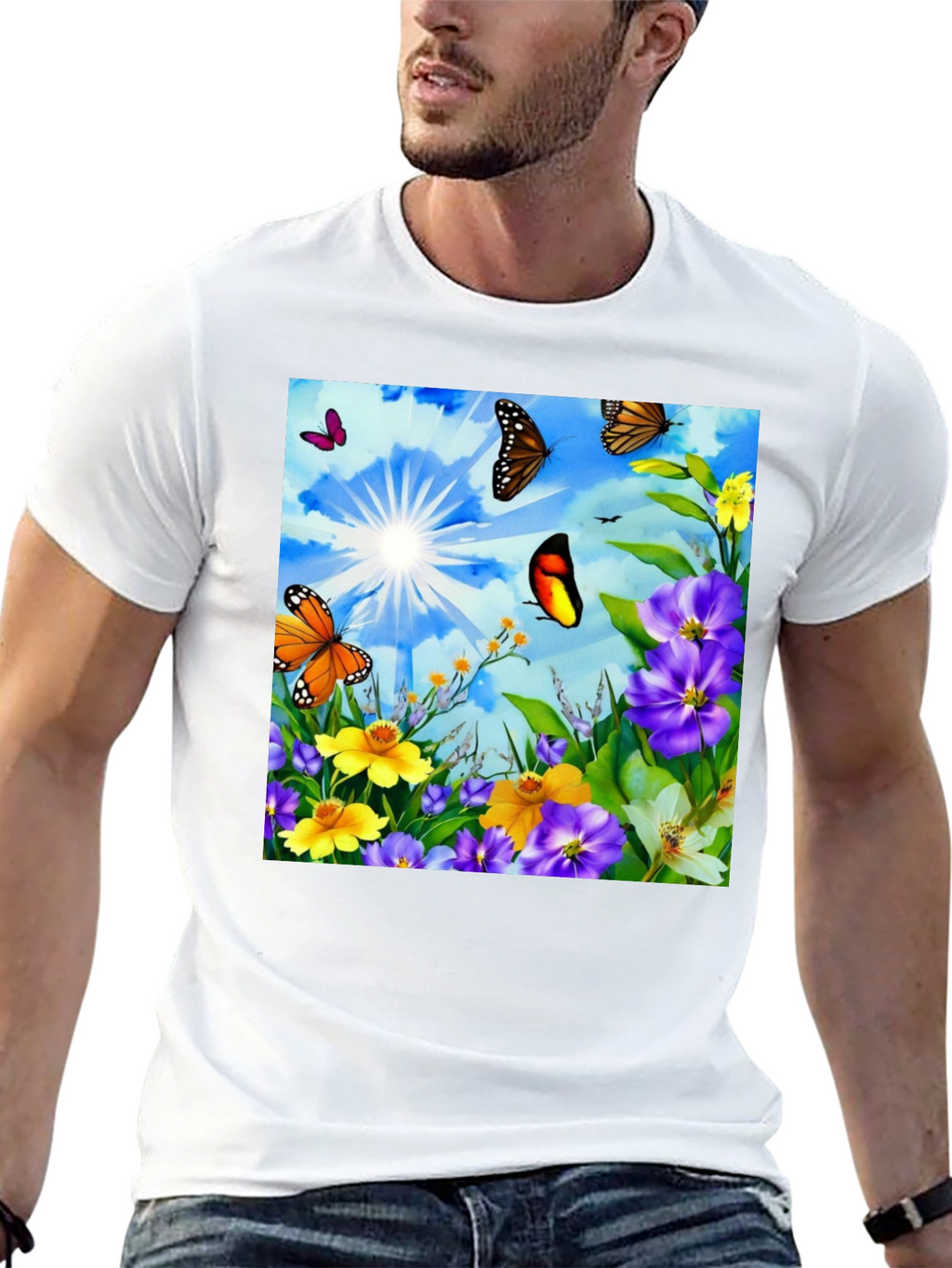 Butterfly & Floral Print Graphic Tee