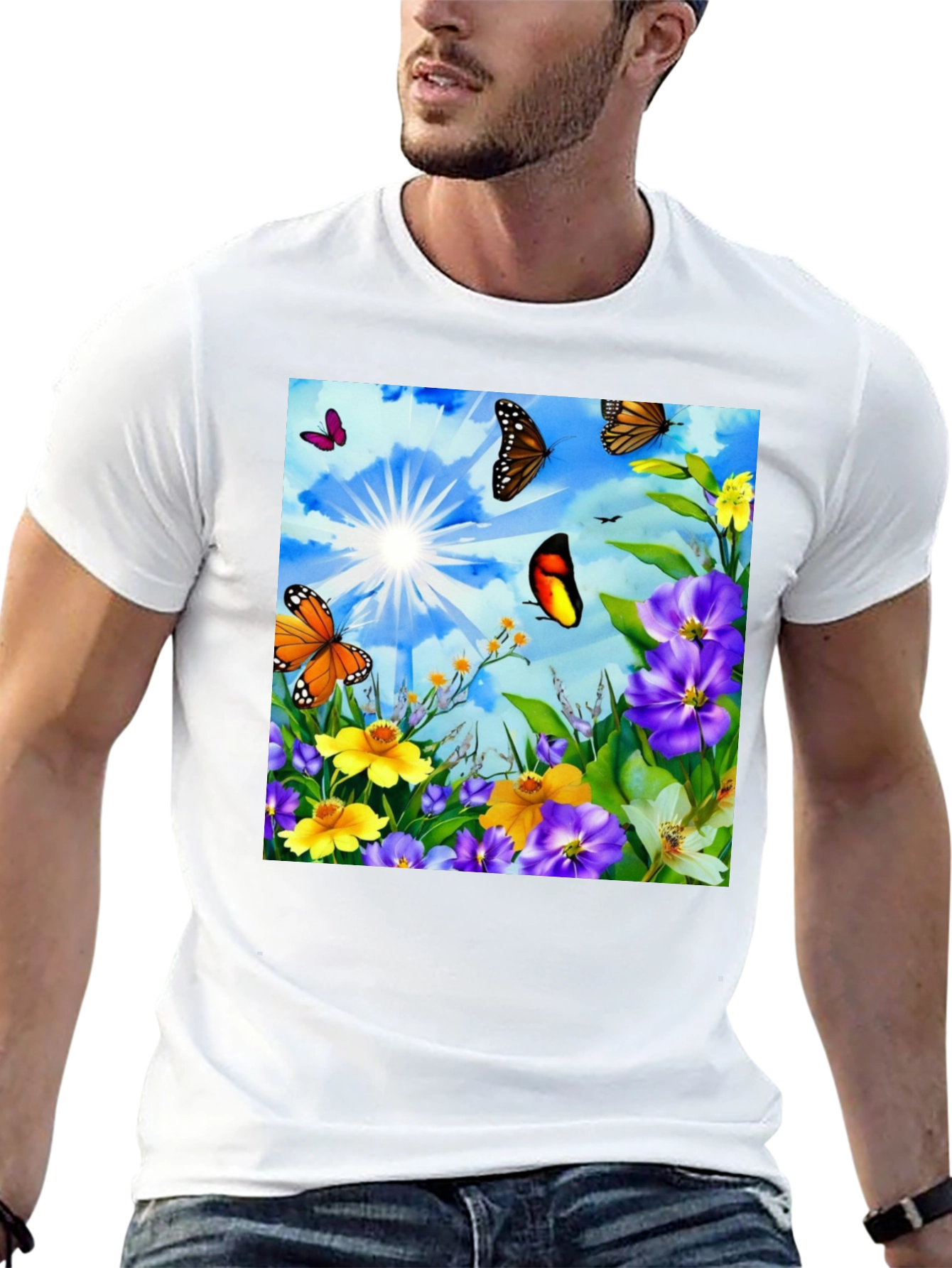 Butterfly & Floral Print Graphic Tee