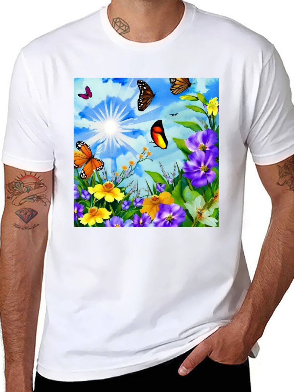 Butterfly & Floral Print Graphic Tee