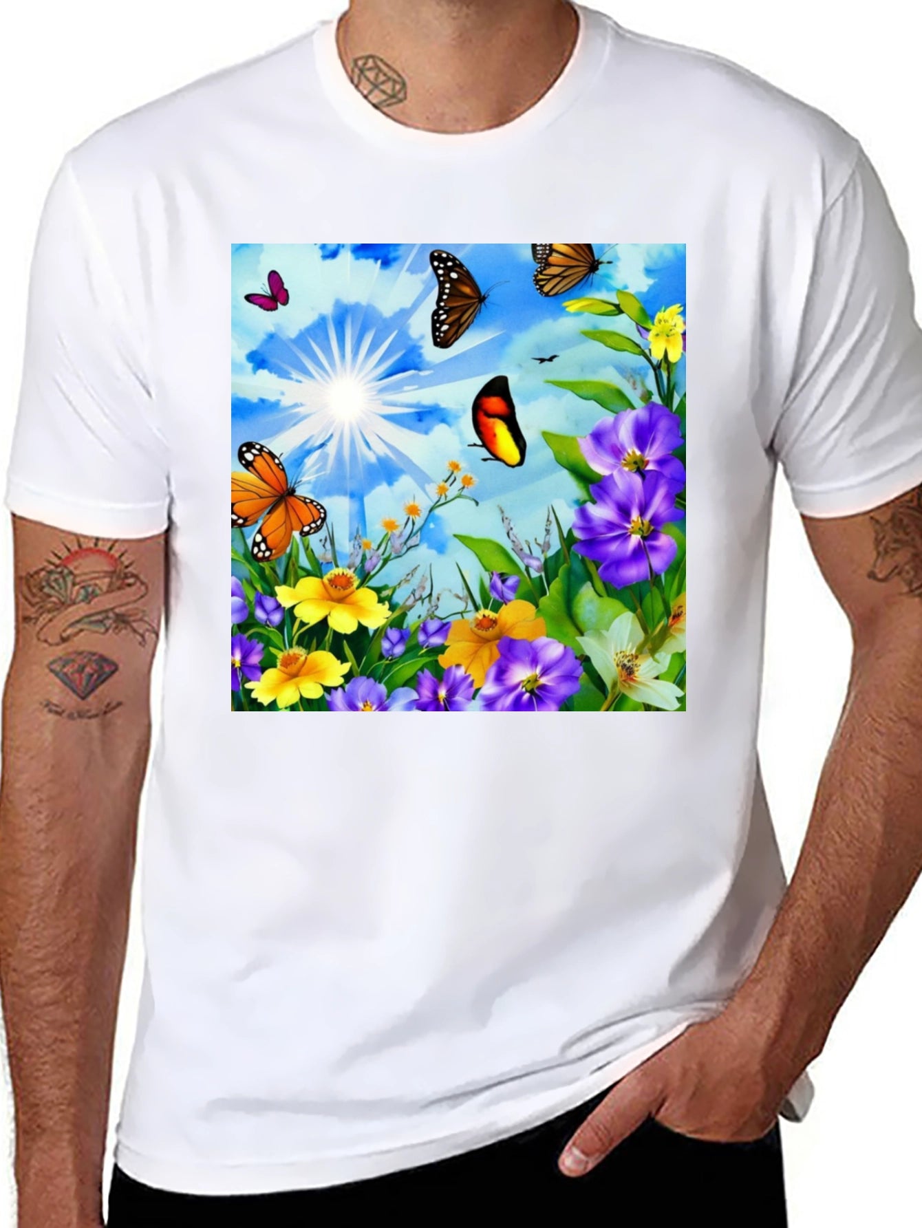 Butterfly & Floral Print Graphic Tee