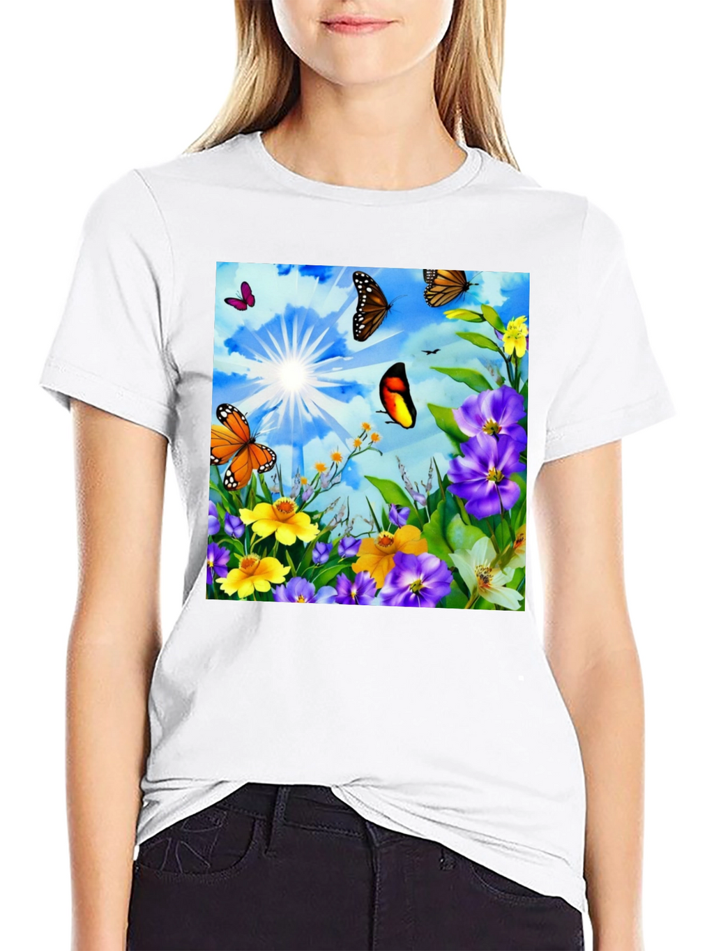 Butterfly & Floral Print Graphic Tee