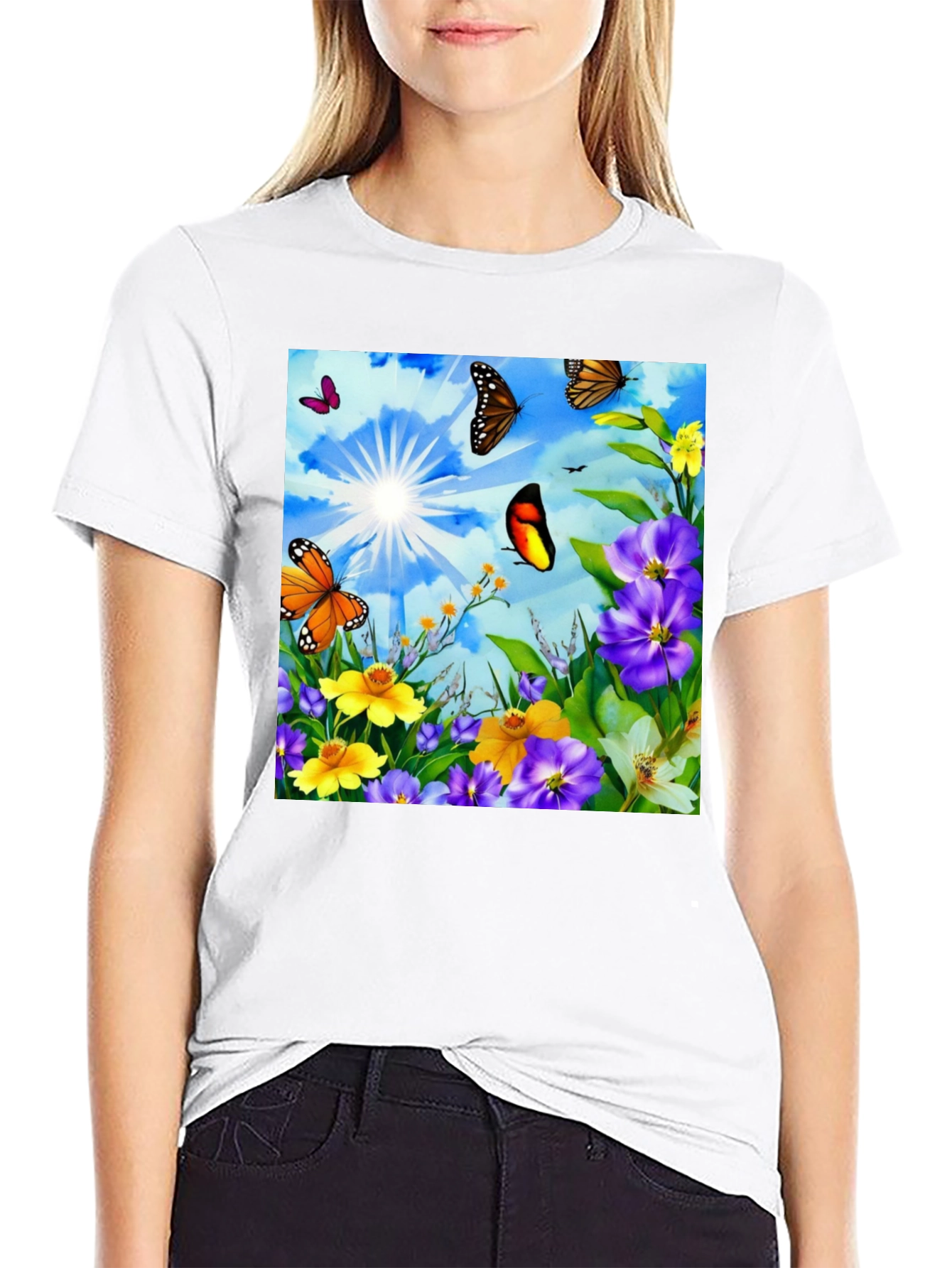 Butterfly & Floral Print Graphic Tee