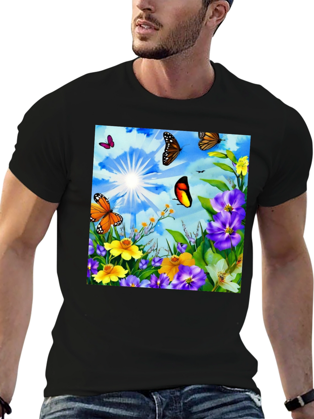 Butterfly & Floral Print Graphic Tee