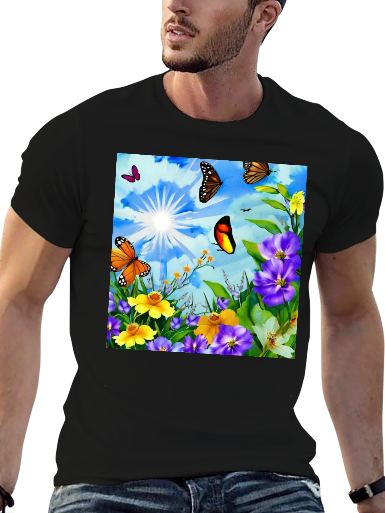 Butterfly & Floral Print Graphic Tee