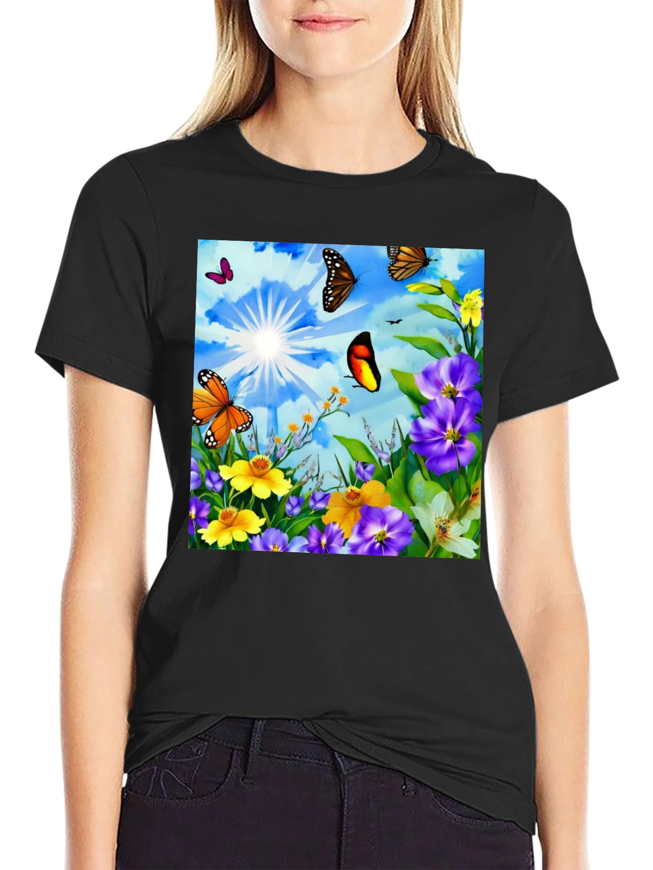 Butterfly & Floral Print Graphic Tee