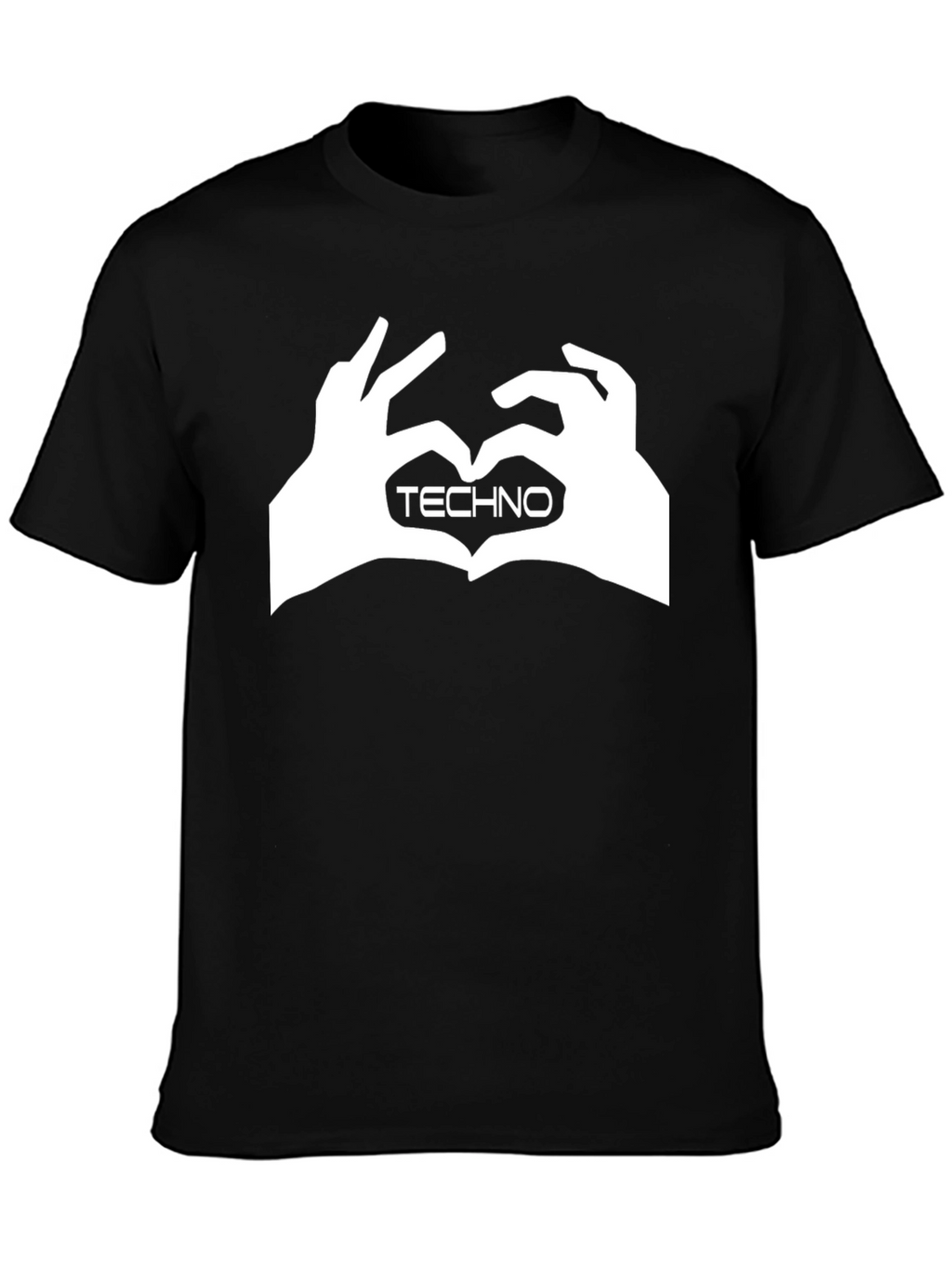 Techno Heart Hand Sign Graphic Black T-Shirt