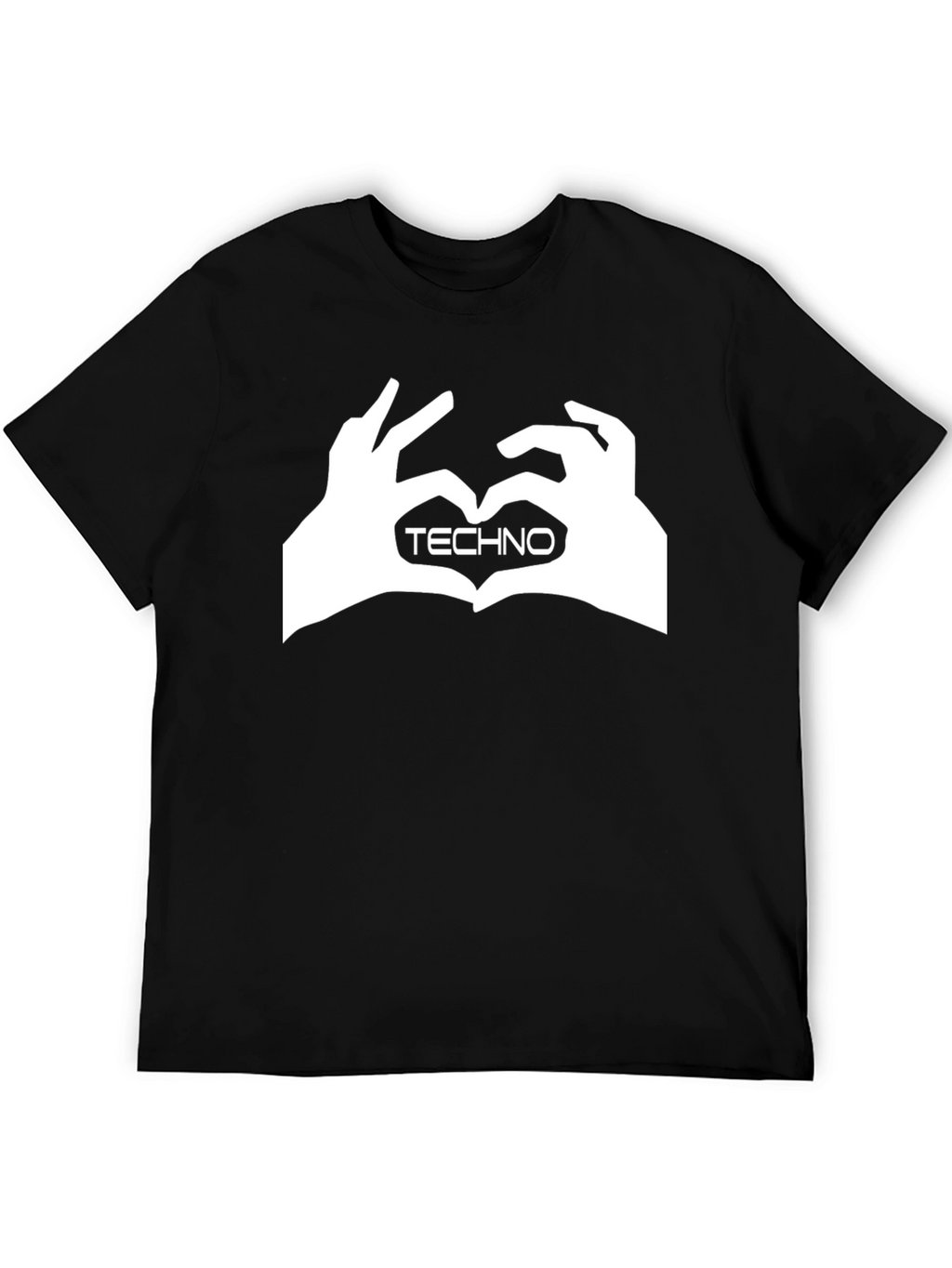 Techno Heart Hand Sign Graphic Black T-Shirt