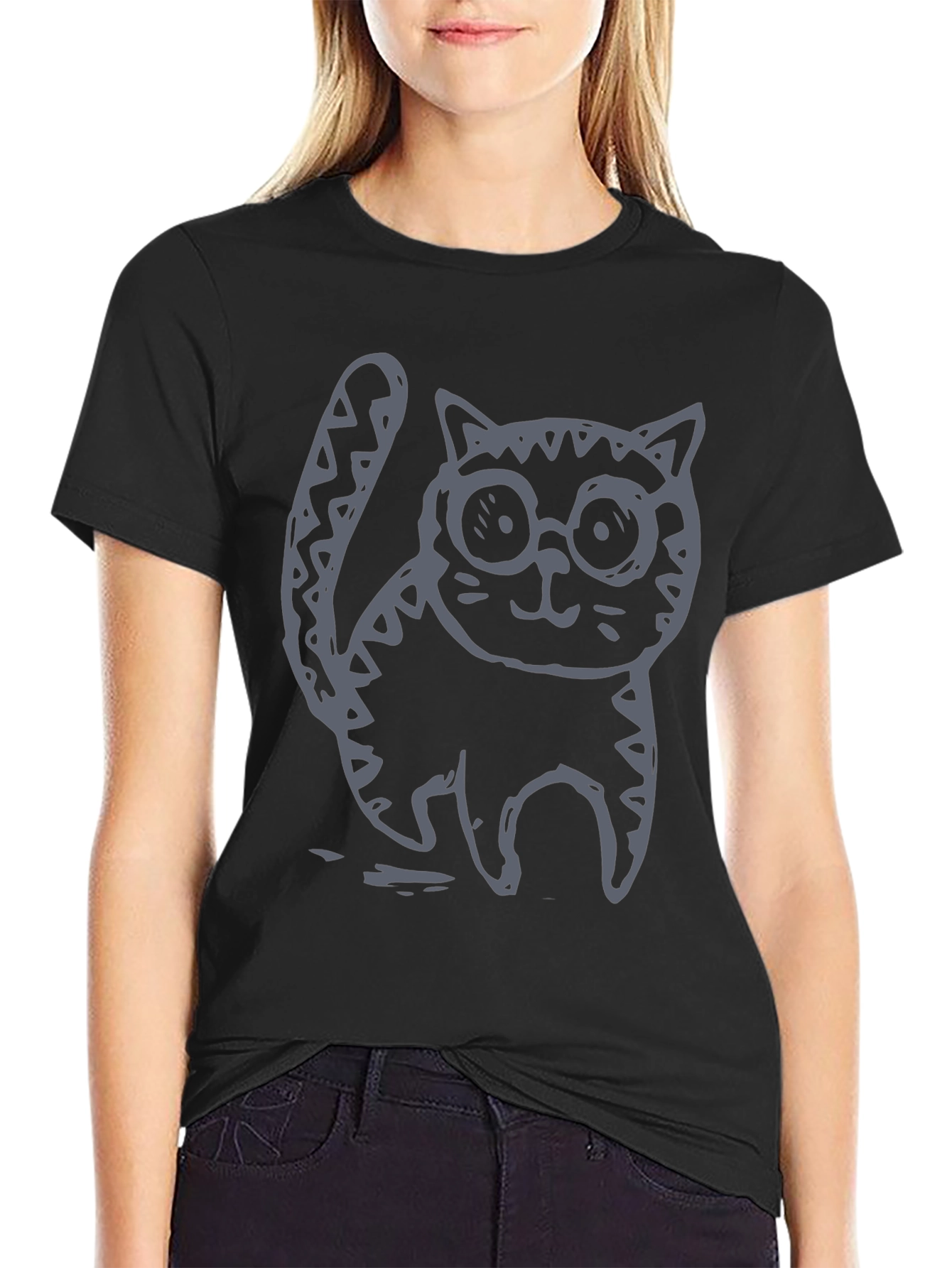 Cat with Glasses Graphic T-Shirt