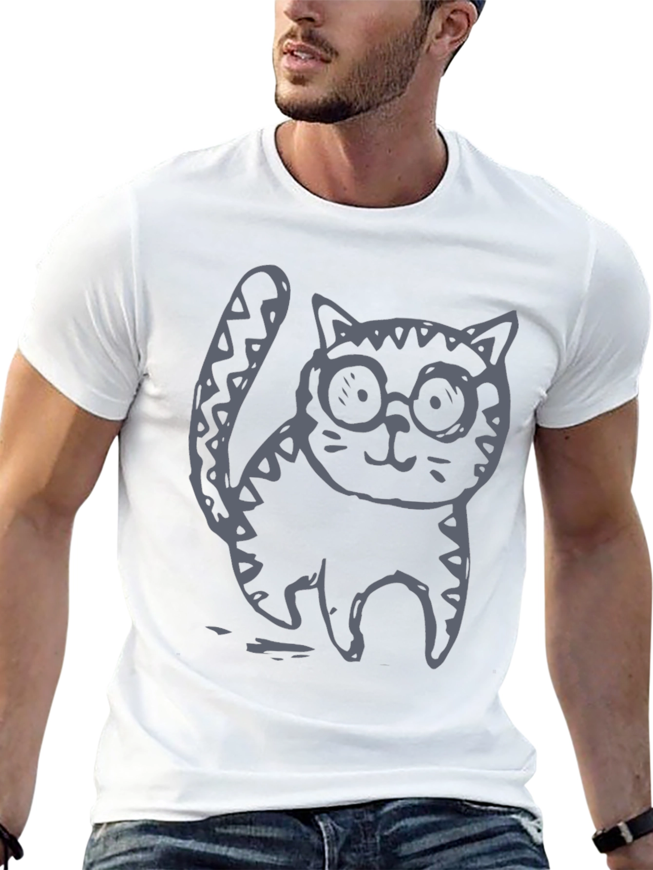 Cat with Glasses Graphic T-Shirt