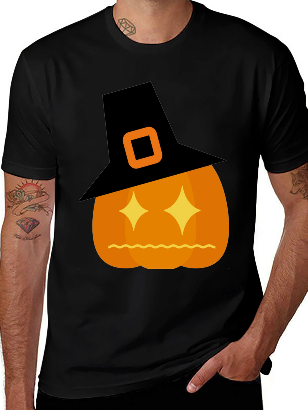 Halloween Pumpkin Witch Hat Graphic T-Shirt