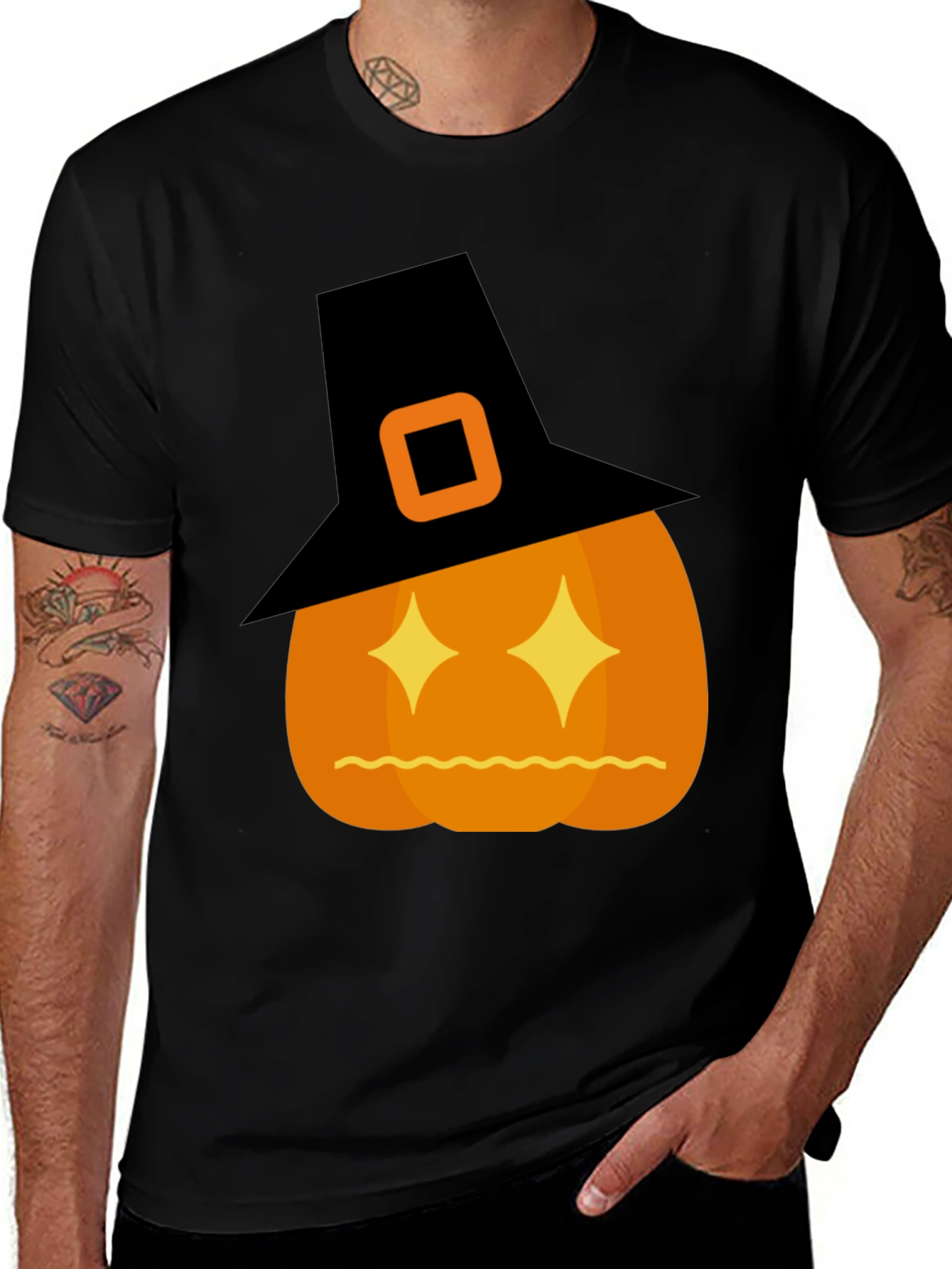 Halloween Pumpkin Witch Hat Graphic T-Shirt