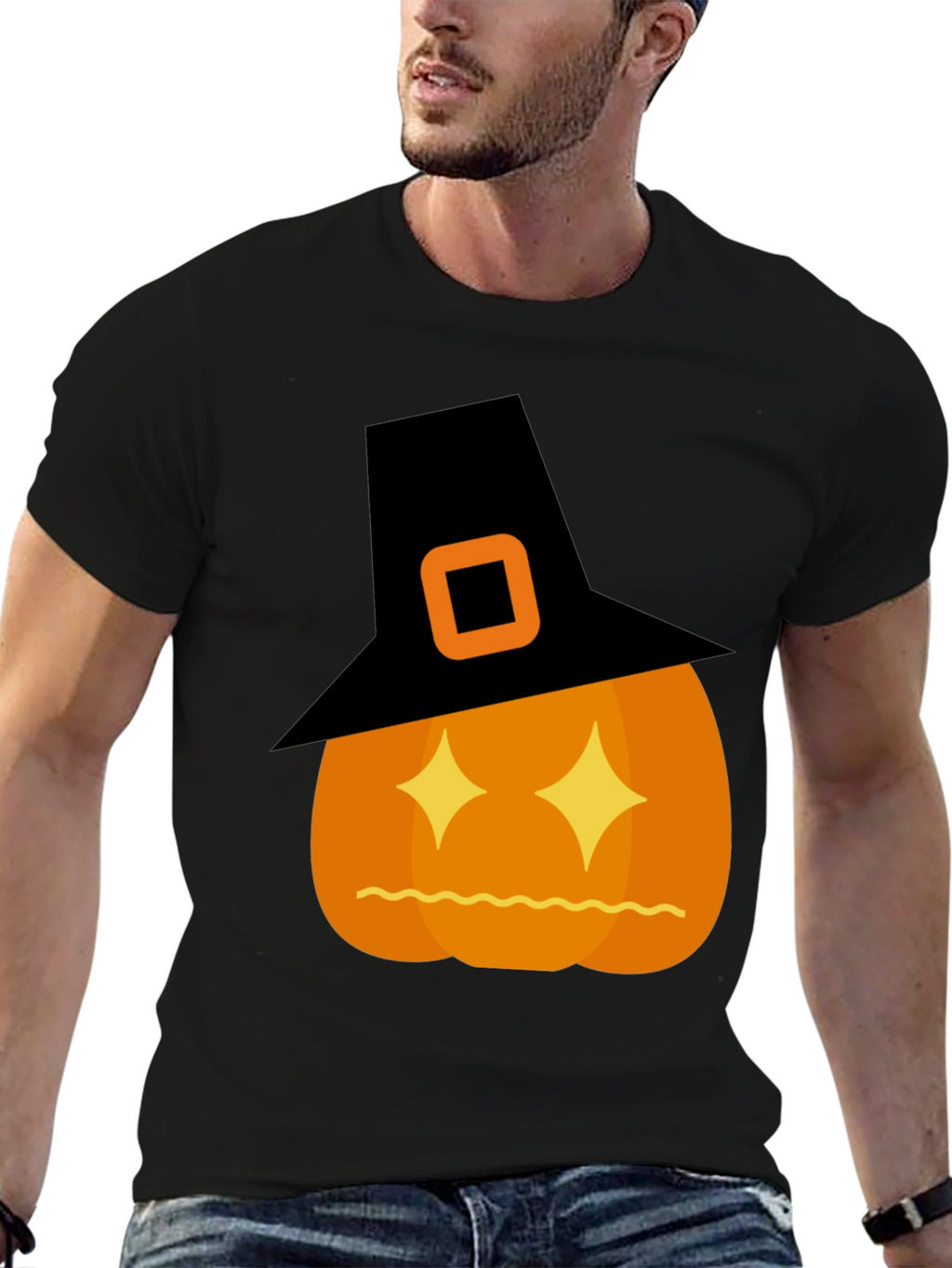 Halloween Pumpkin Witch Hat Graphic T-Shirt