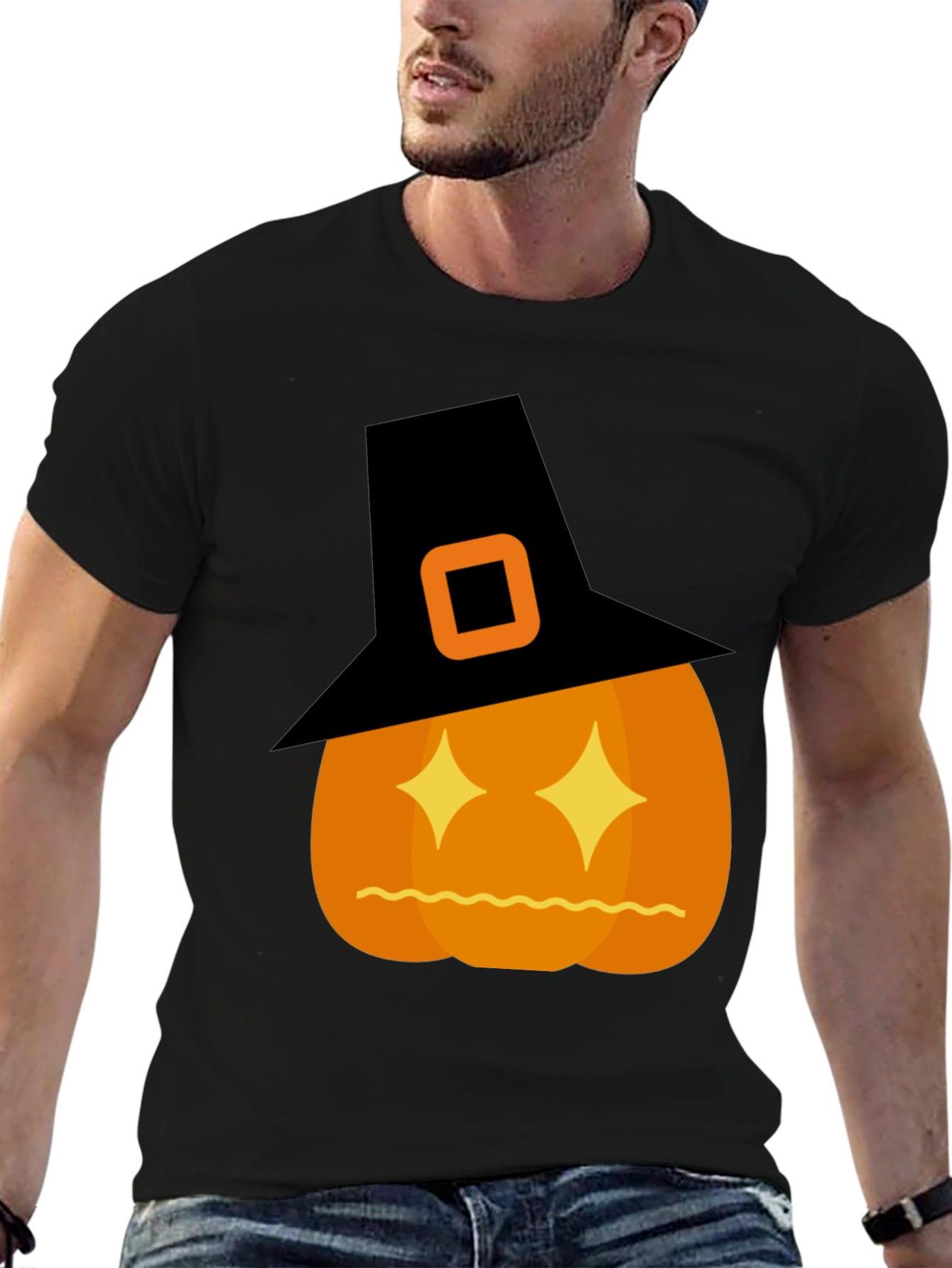 Halloween Pumpkin Witch Hat Graphic T-Shirt