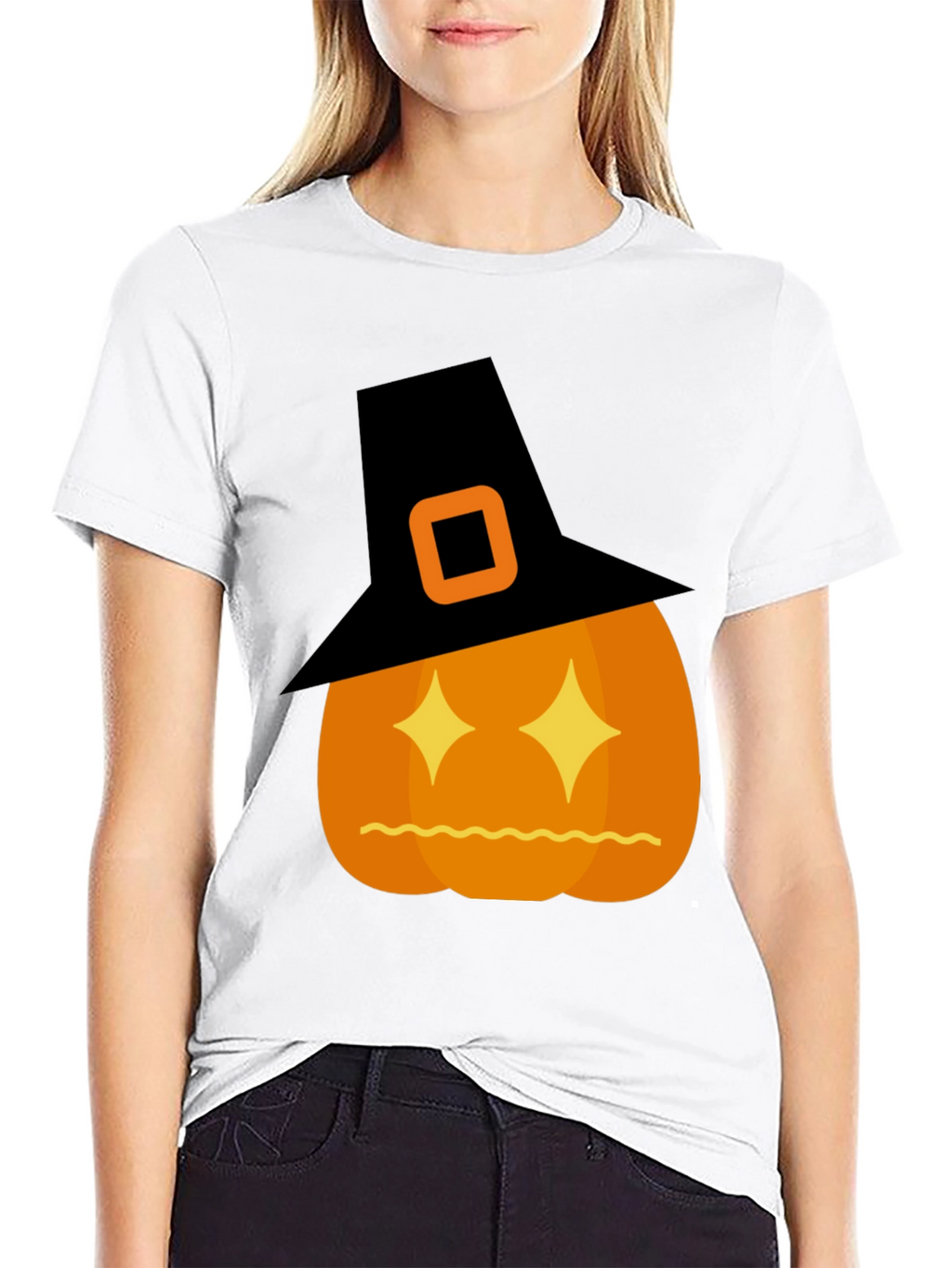 Halloween Pumpkin Witch Hat Graphic T-Shirt