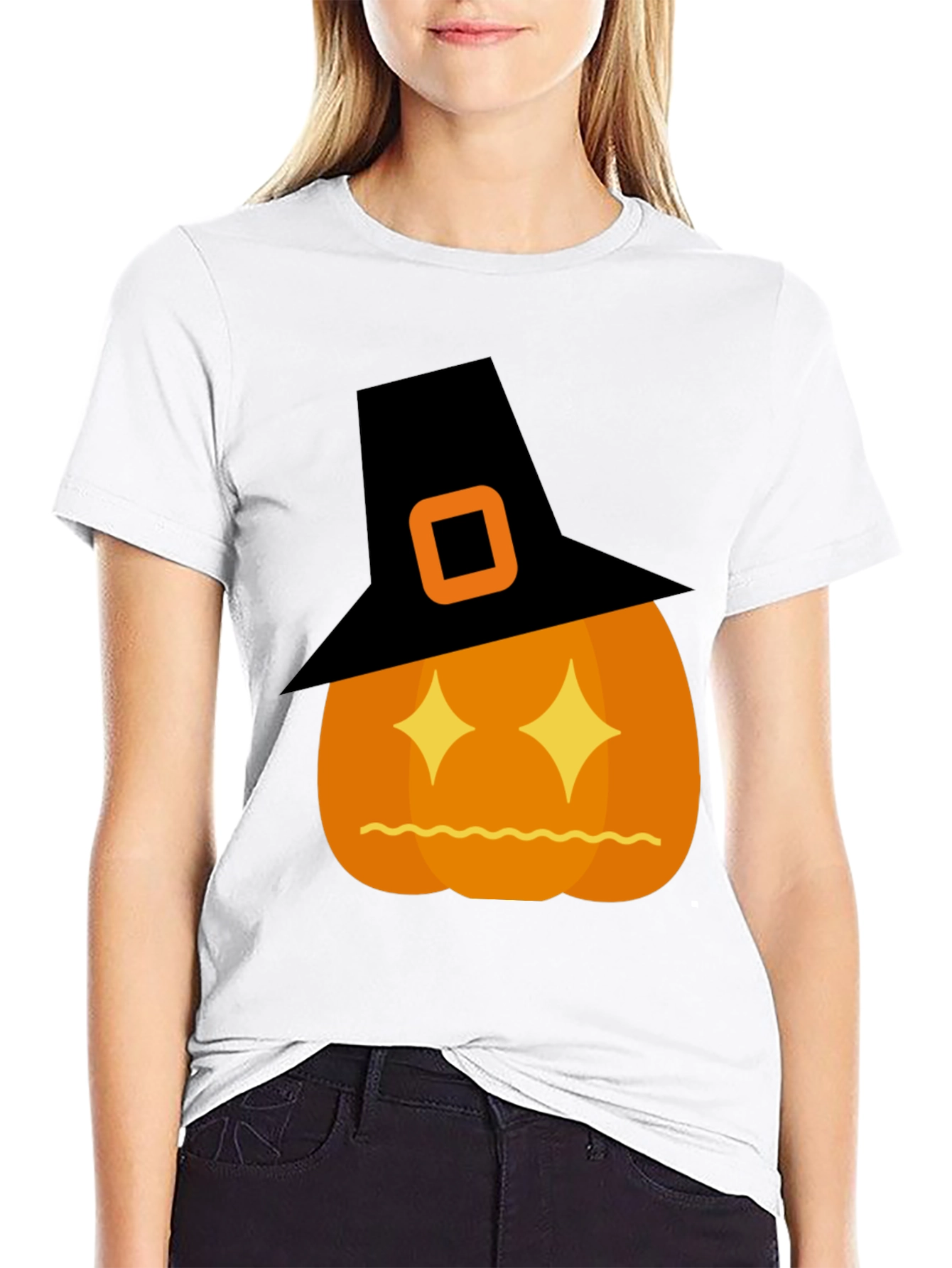 Halloween Pumpkin Witch Hat Graphic T-Shirt