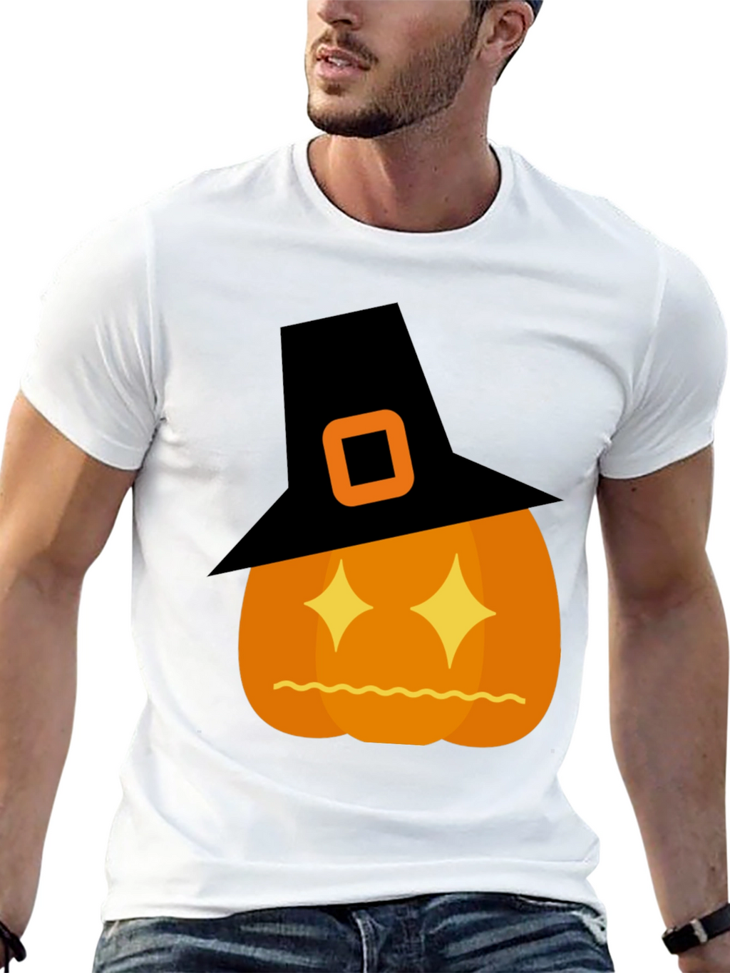 Halloween Pumpkin Witch Hat Graphic T-Shirt