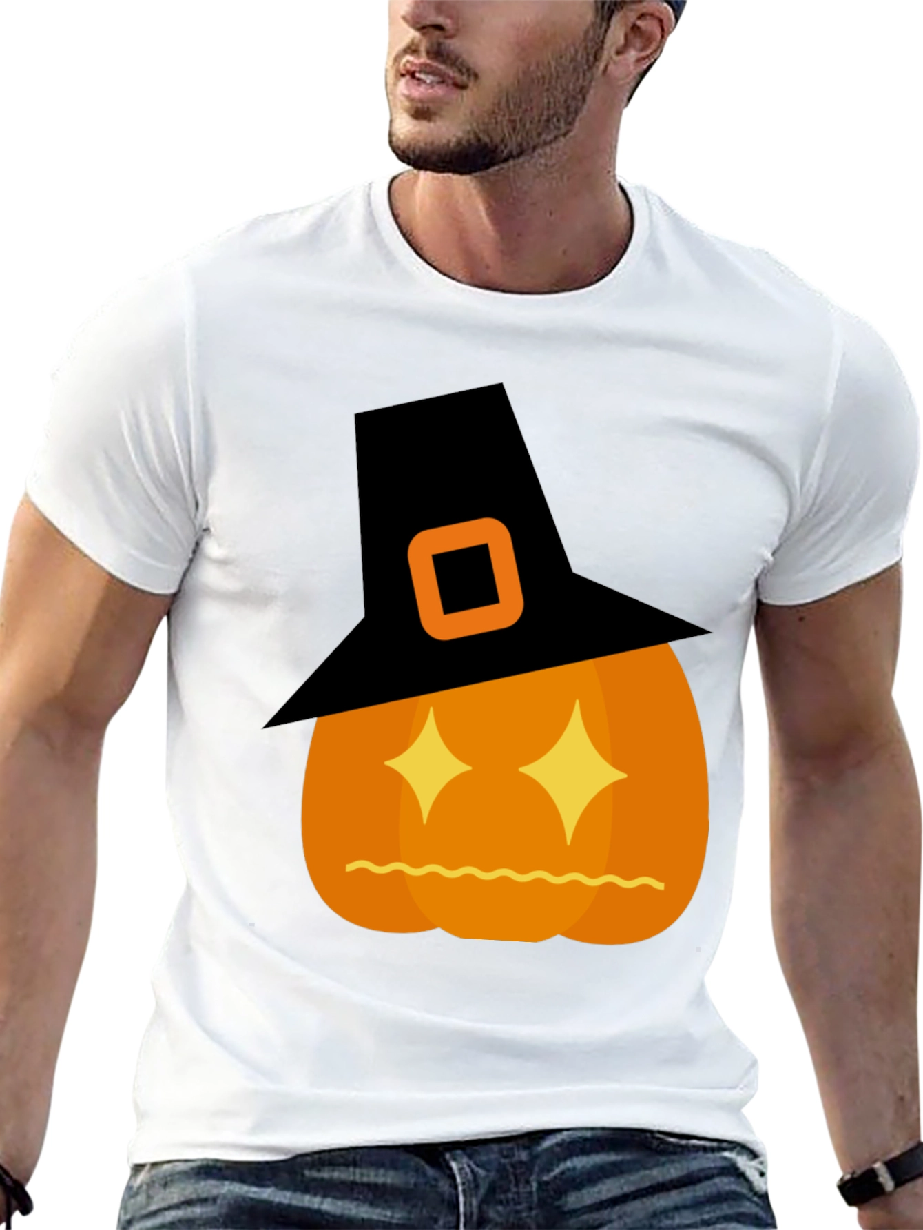 Halloween Pumpkin Witch Hat Graphic T-Shirt
