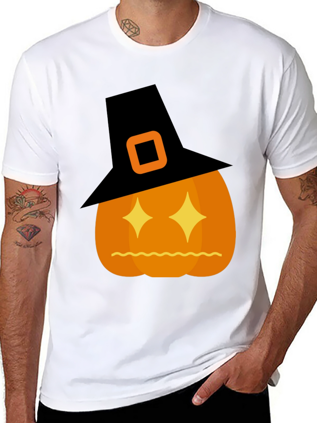 Halloween Pumpkin Witch Hat Graphic T-Shirt