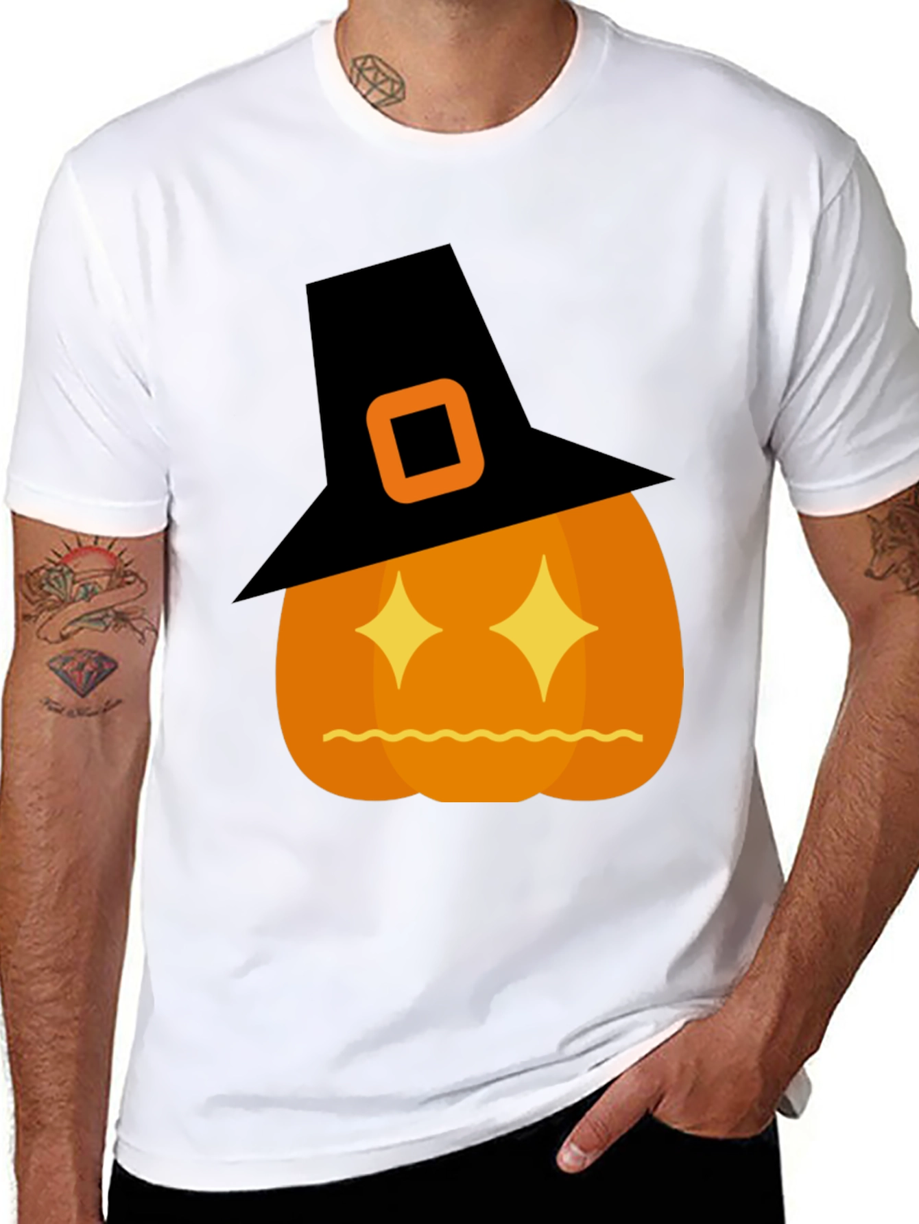 Halloween Pumpkin Witch Hat Graphic T-Shirt