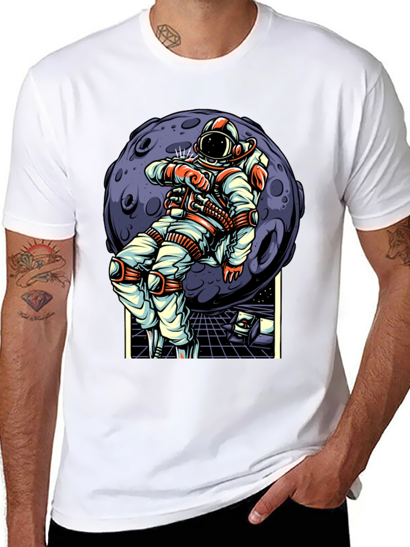 Astronaut Moon Graphic T-Shirt - Space Adventure Design