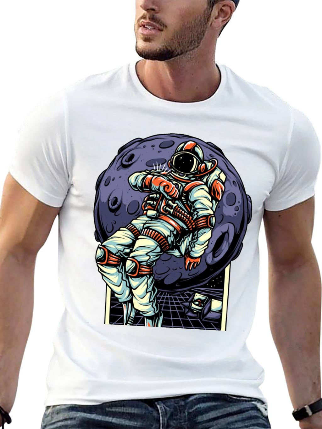 Astronaut Moon Graphic T-Shirt - Space Adventure Design