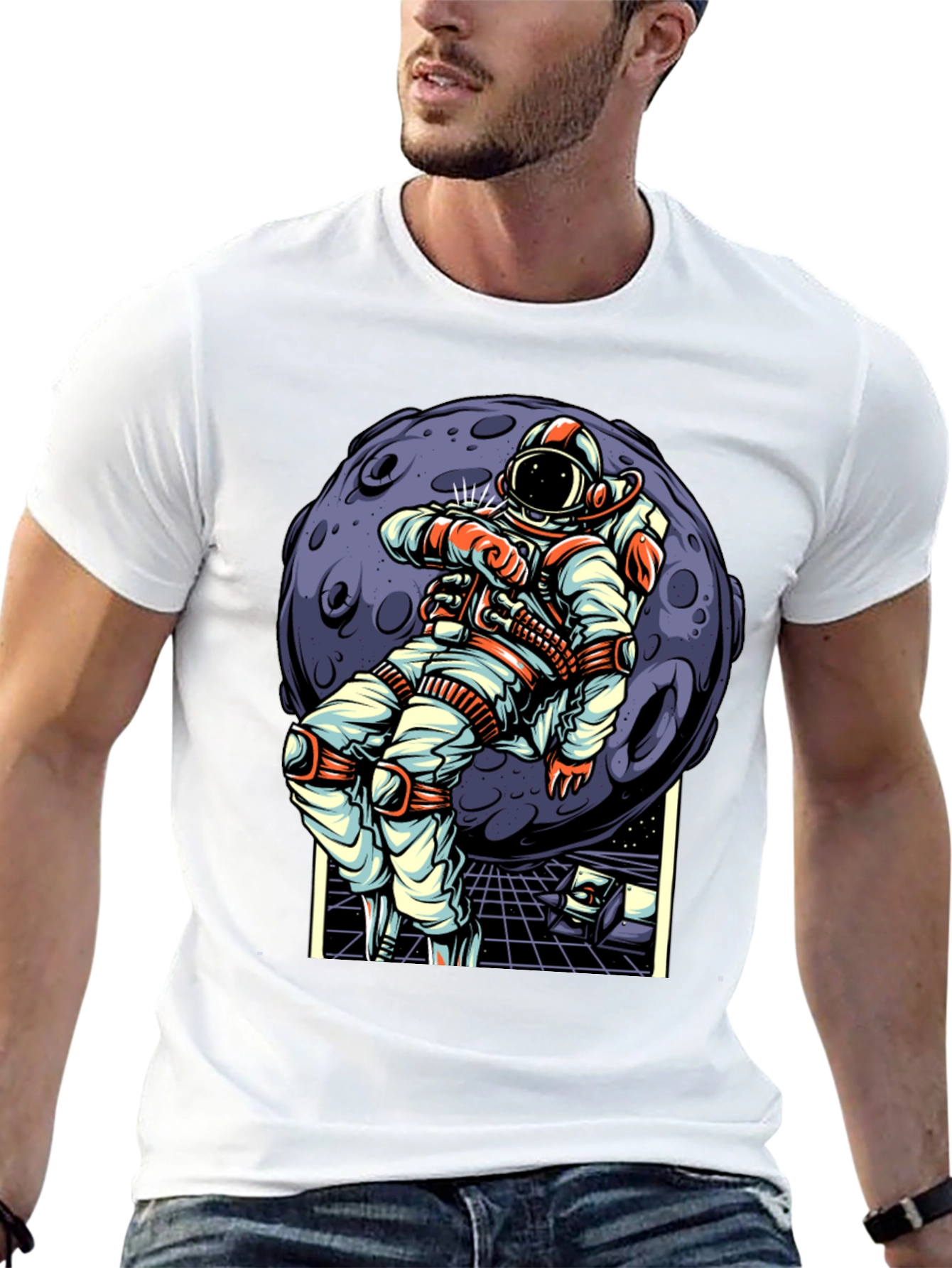 Astronaut Moon Graphic T-Shirt - Space Adventure Design