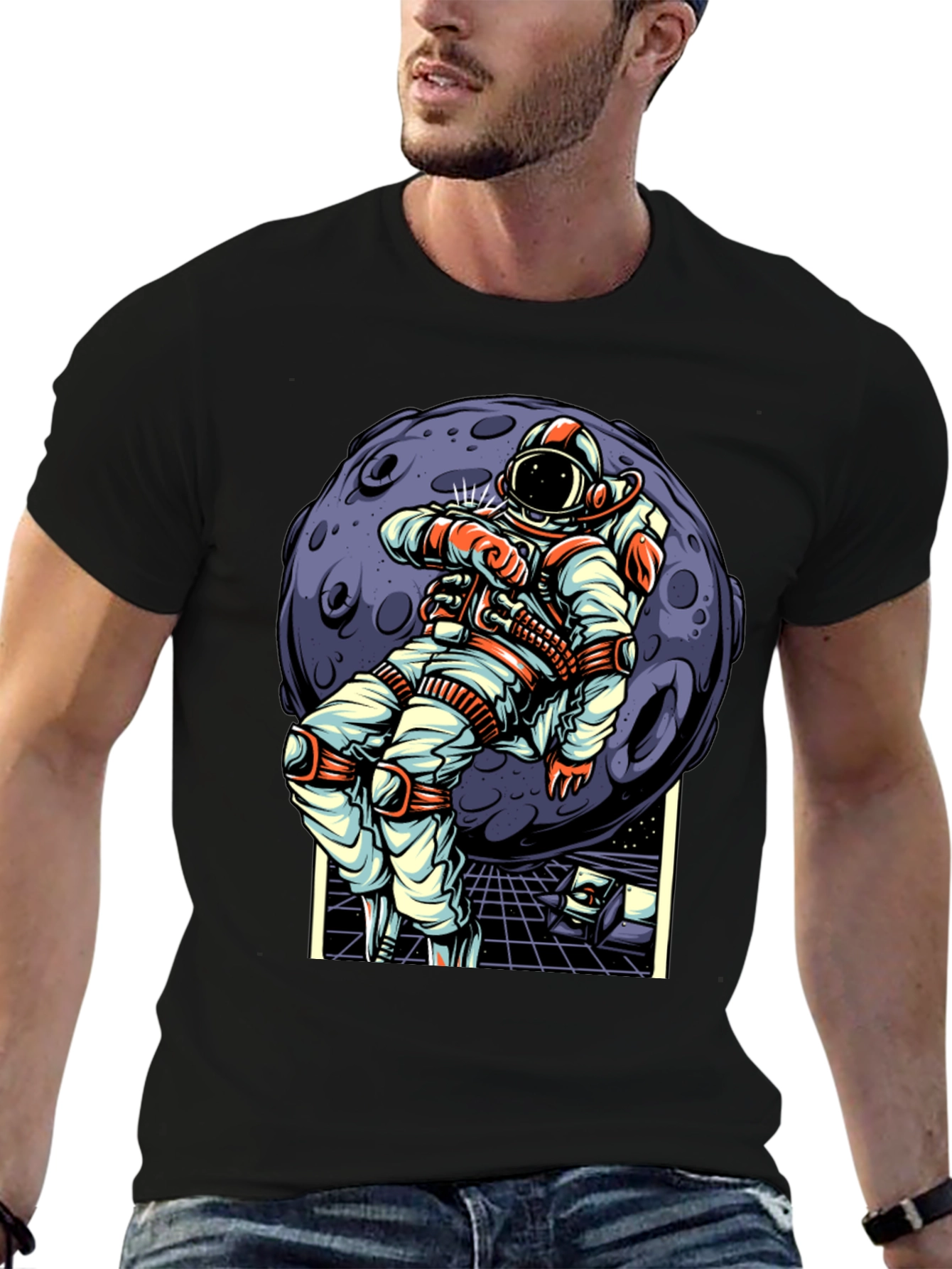 Astronaut Moon Graphic T-Shirt - Space Adventure Design