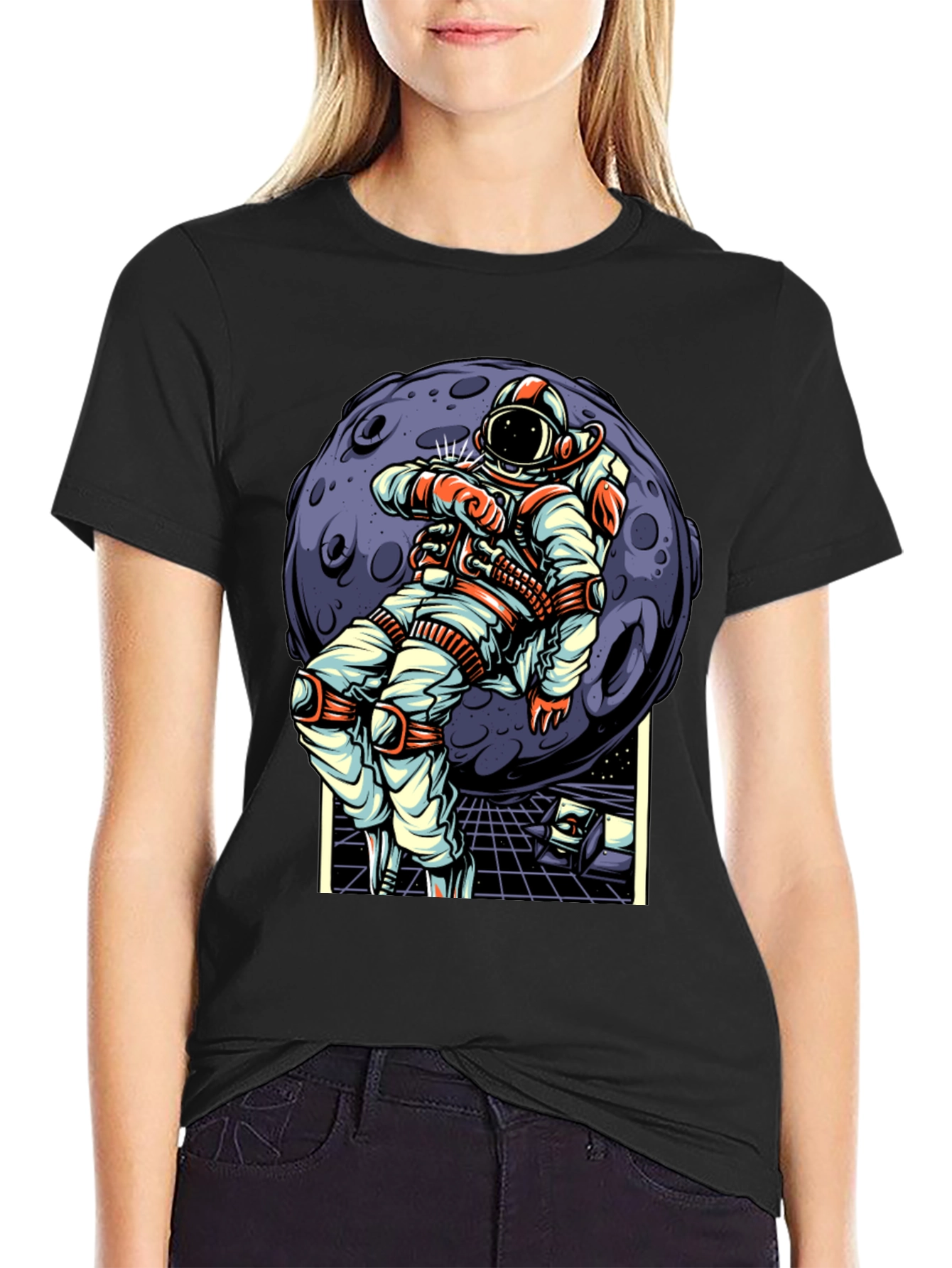 Astronaut Moon Graphic T-Shirt - Space Adventure Design