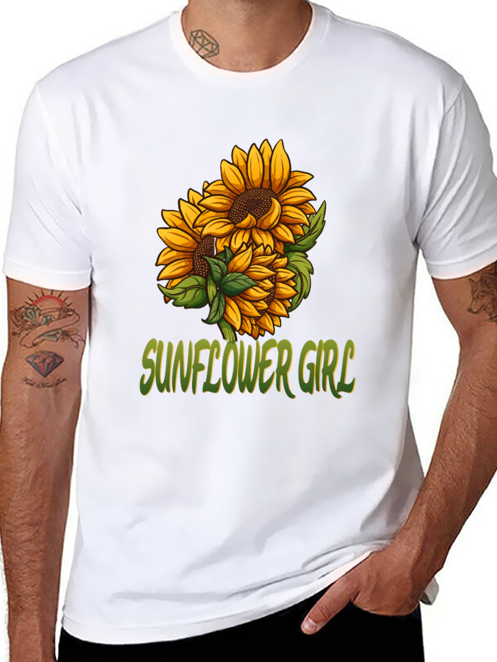Sunflower Girl Graphic Tee - Black Cotton Casual T-Shirt