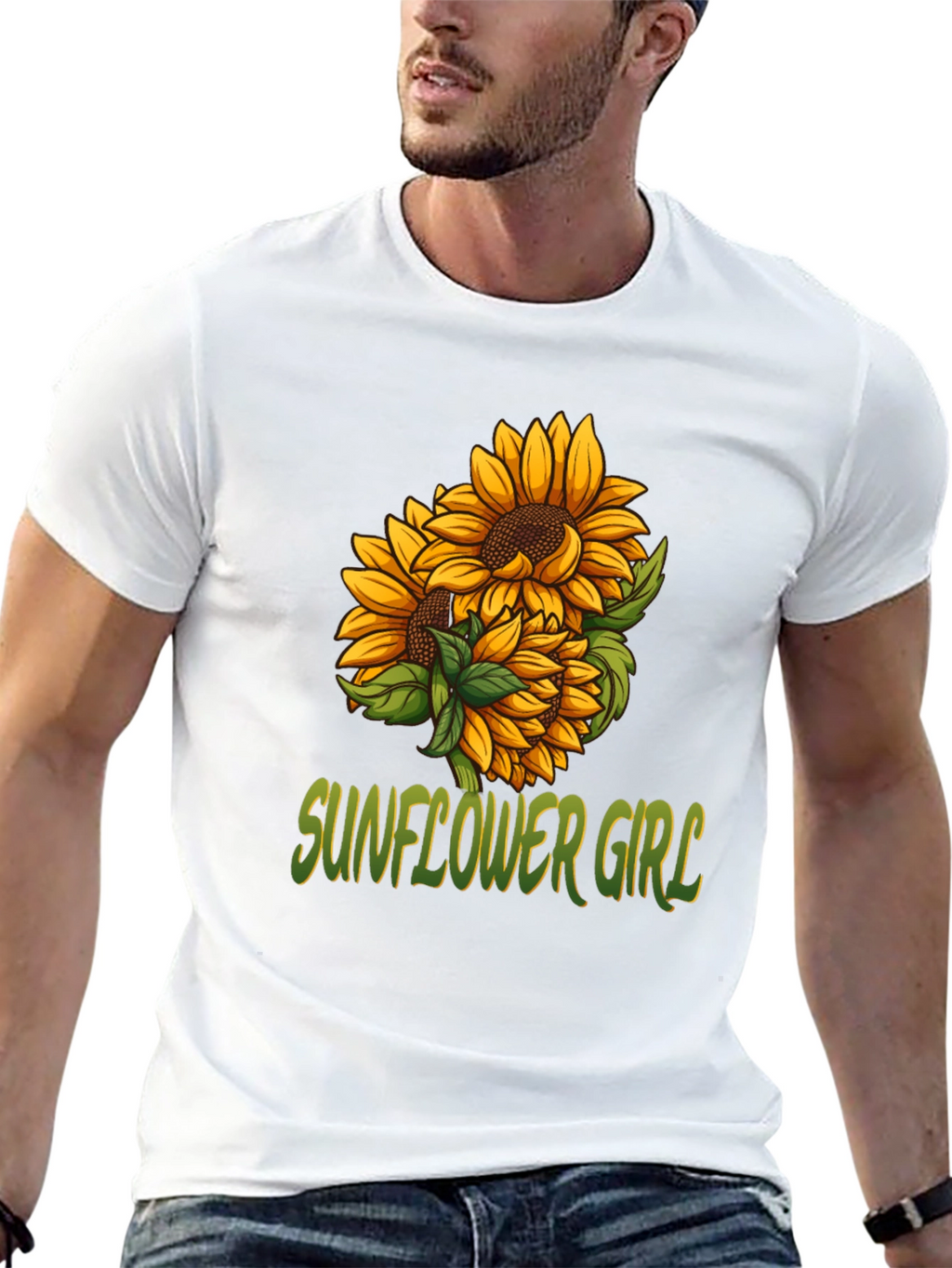 Sunflower Girl Graphic Tee - Black Cotton Casual T-Shirt
