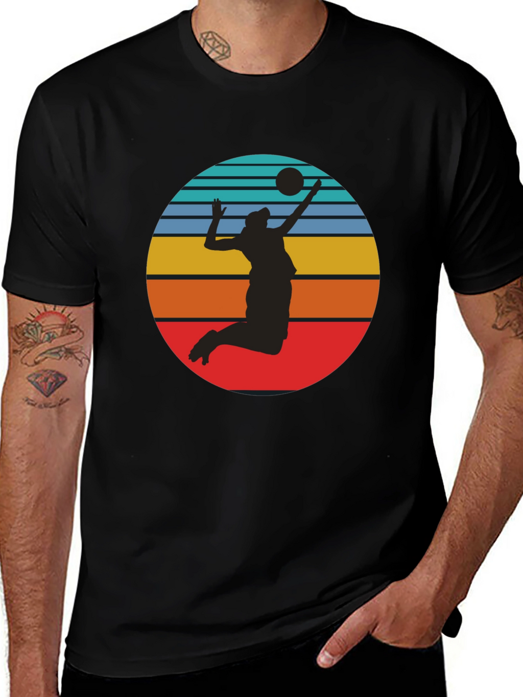 Volleyball Sunset Graphic Tee - Black