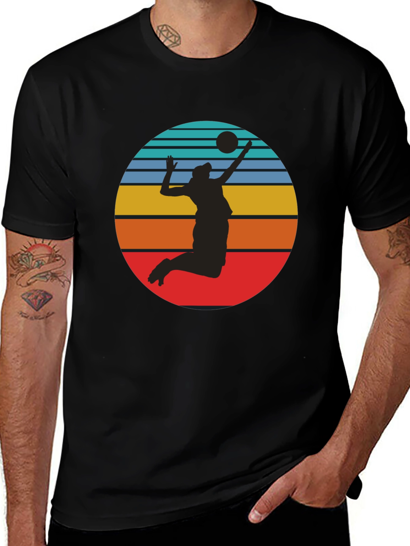 Volleyball Sunset Graphic Tee - Black
