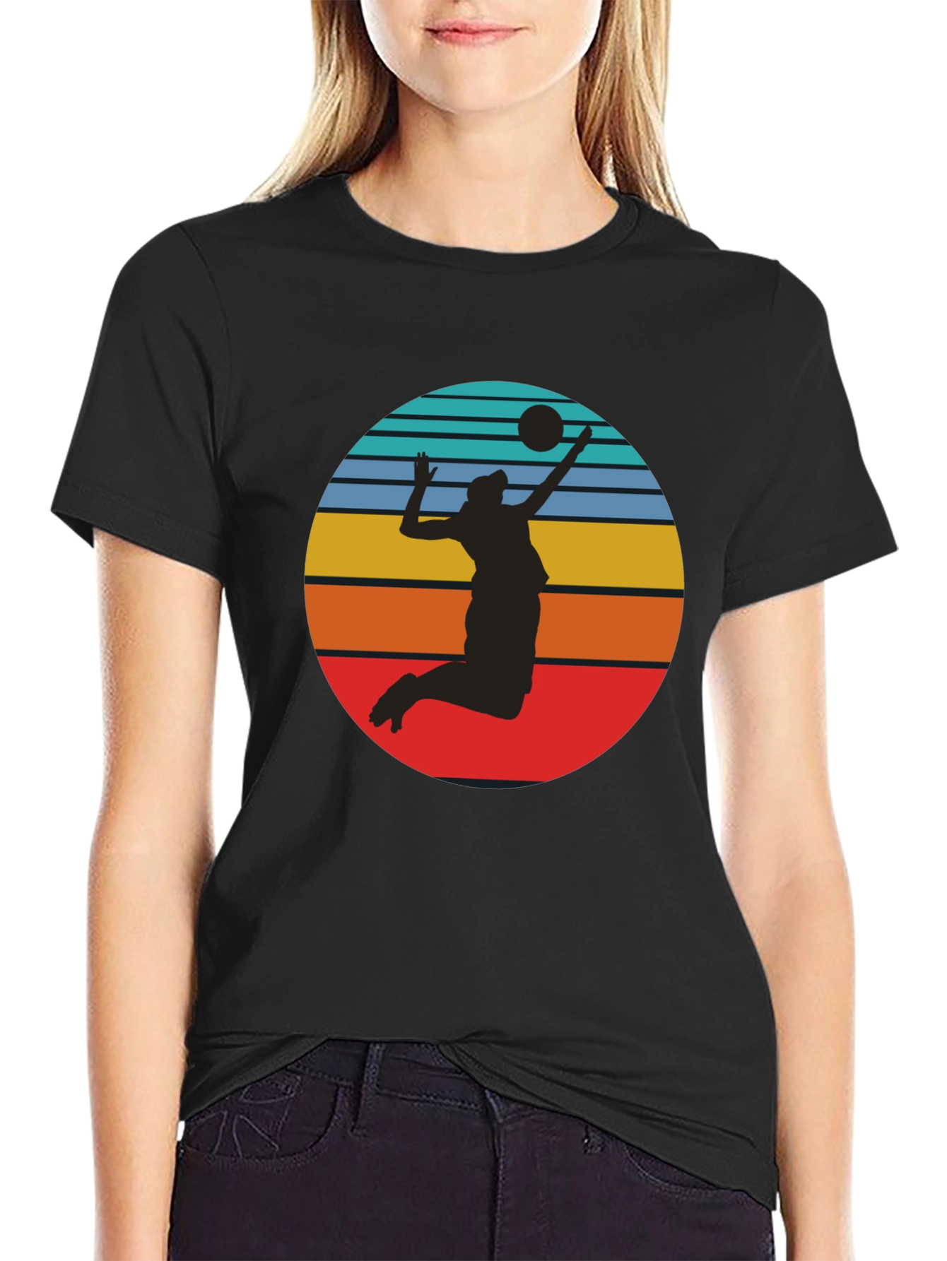 Volleyball Sunset Graphic Tee - Black