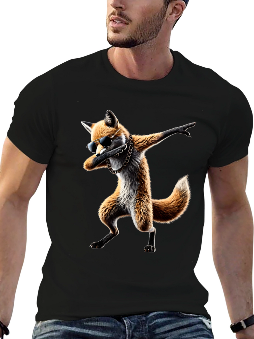 Dabbing Fox Graphic Tee - Cool Black T-Shirt