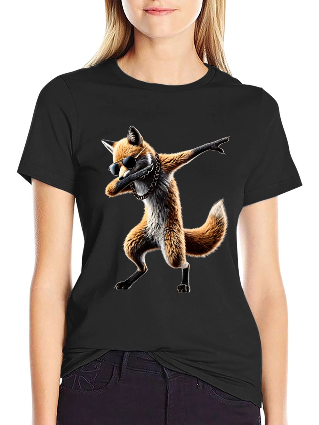 Dabbing Fox Graphic Tee - Cool Black T-Shirt