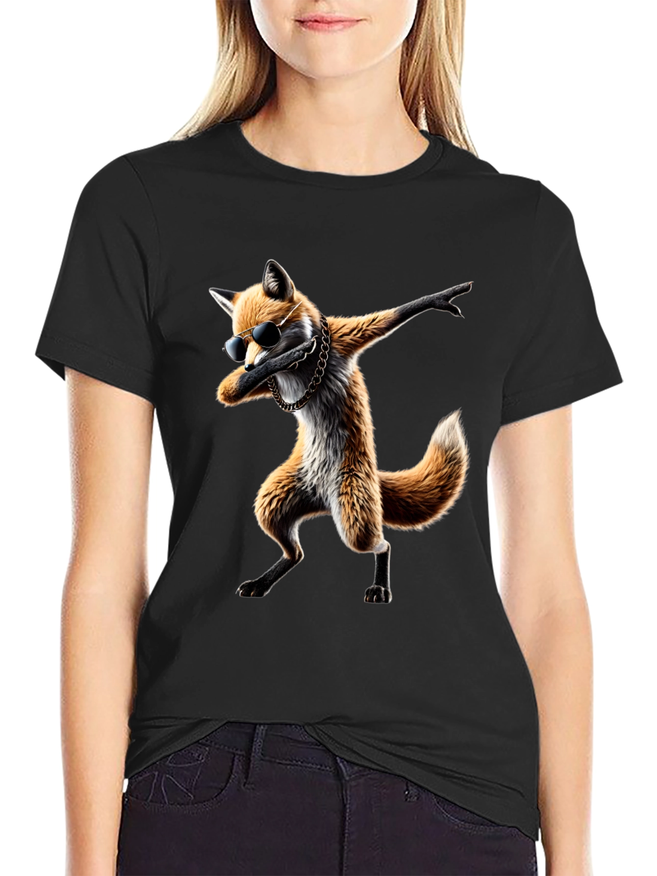 Dabbing Fox Graphic Tee - Cool Black T-Shirt