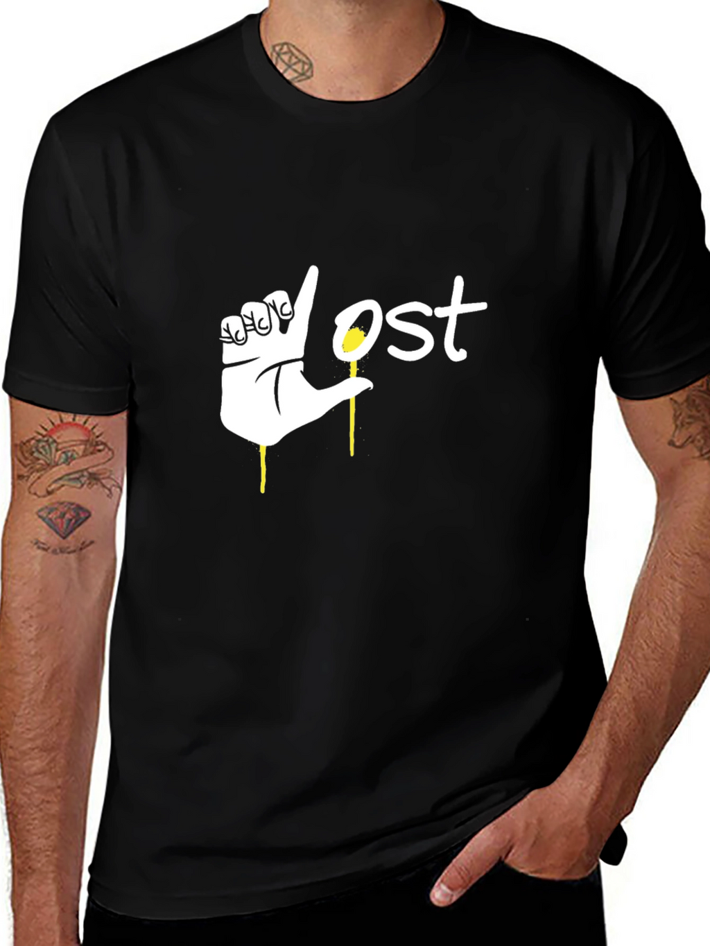 Lost Hand Graphic Black T-Shirt - Stylish Mens Tee