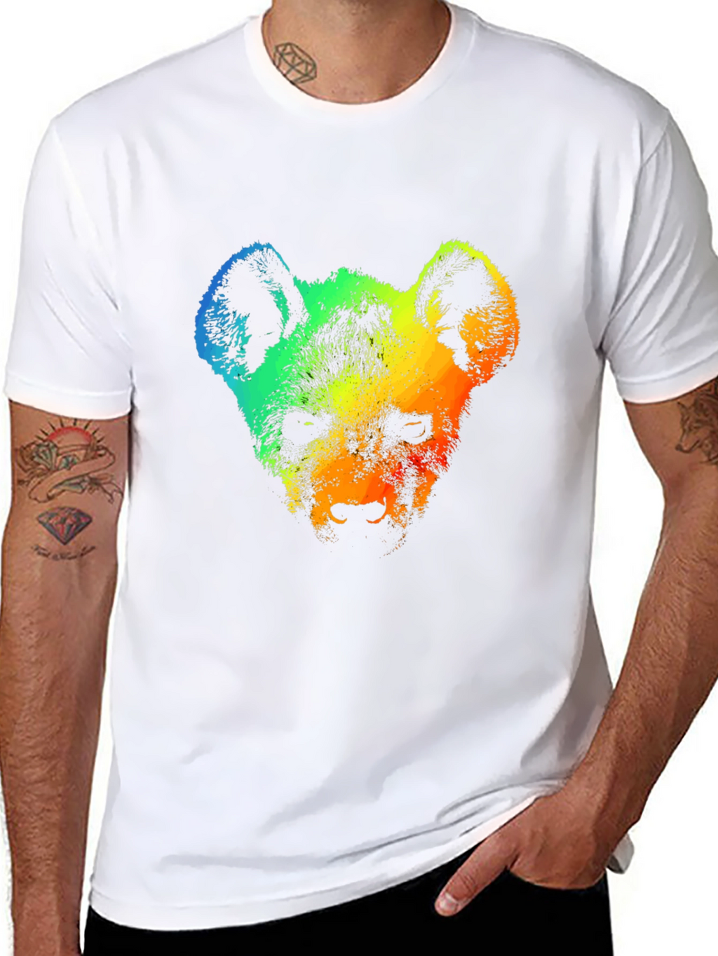 Rainbow Hyena Graphic Tee - Stylish Mens T-Shirt