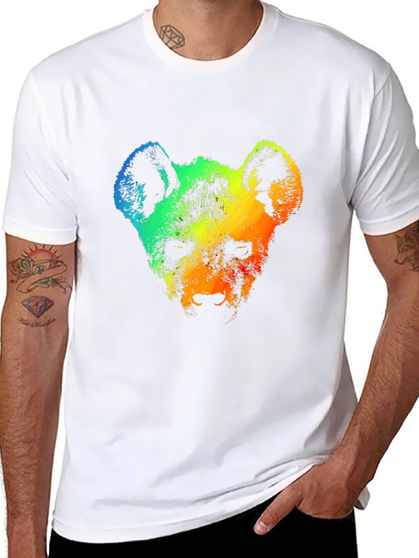 Rainbow Hyena Graphic Tee - Stylish Mens T-Shirt