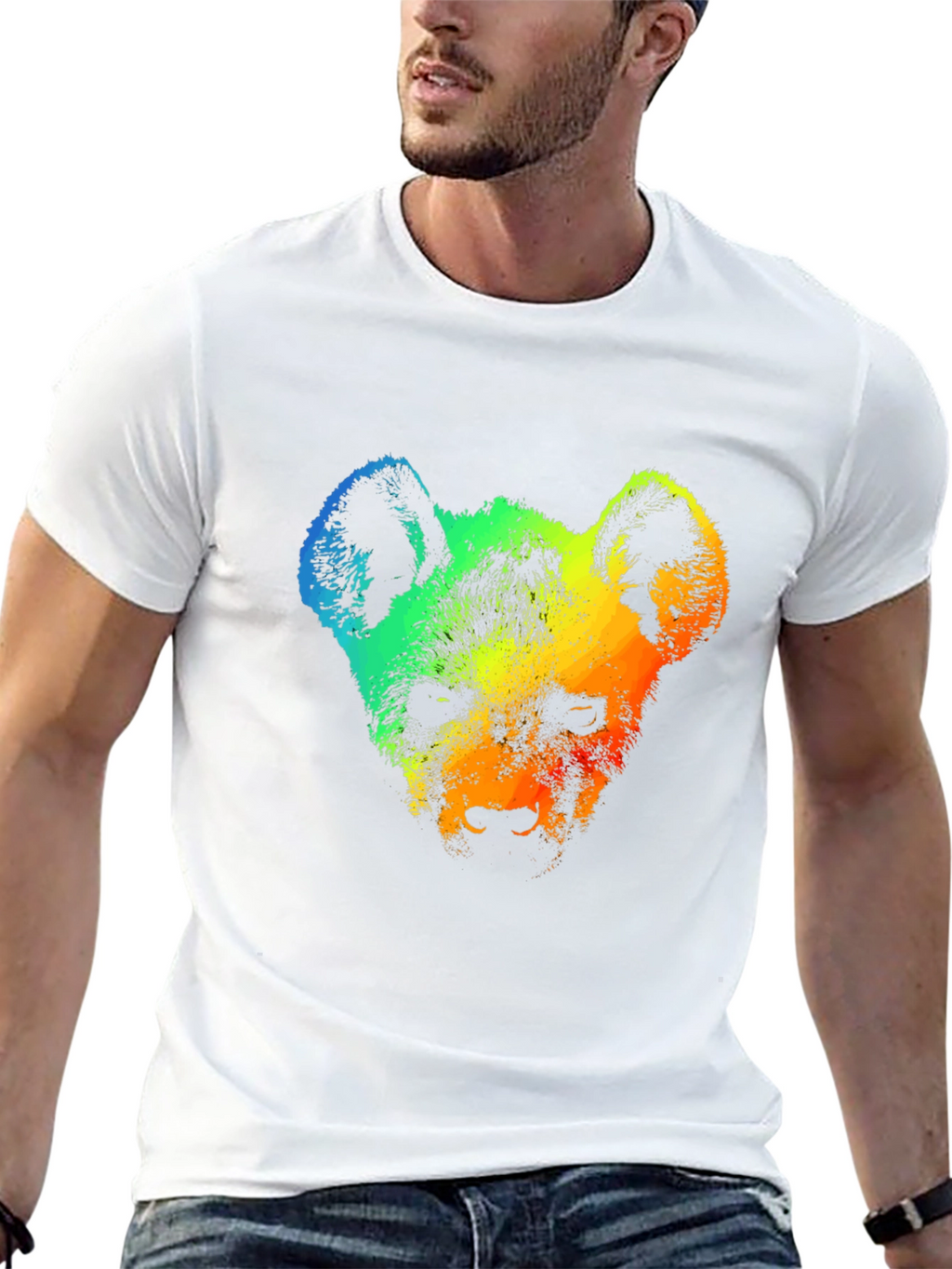 Rainbow Hyena Graphic Tee - Stylish Mens T-Shirt