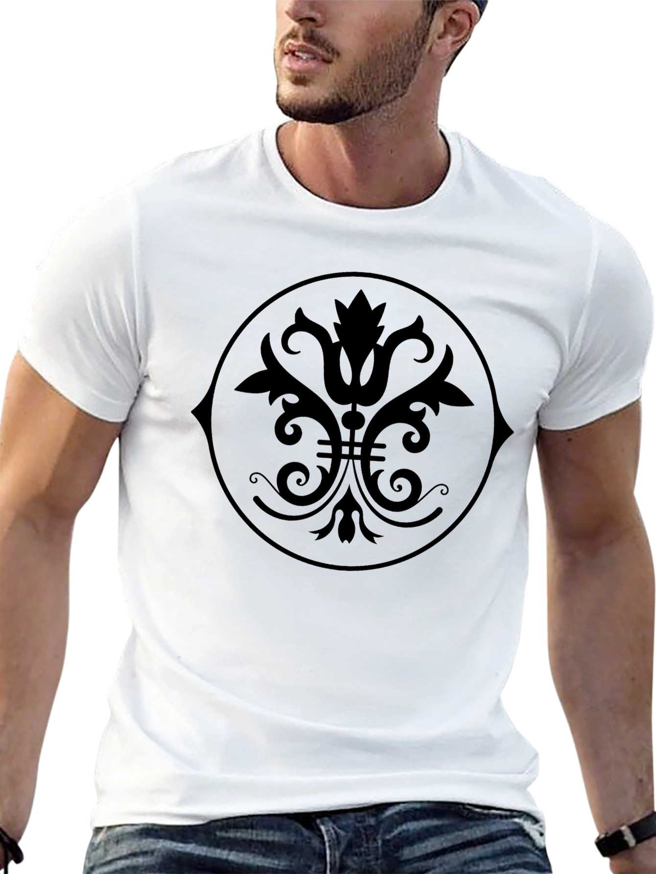Black Graphic Tee - Floral Medallion Design