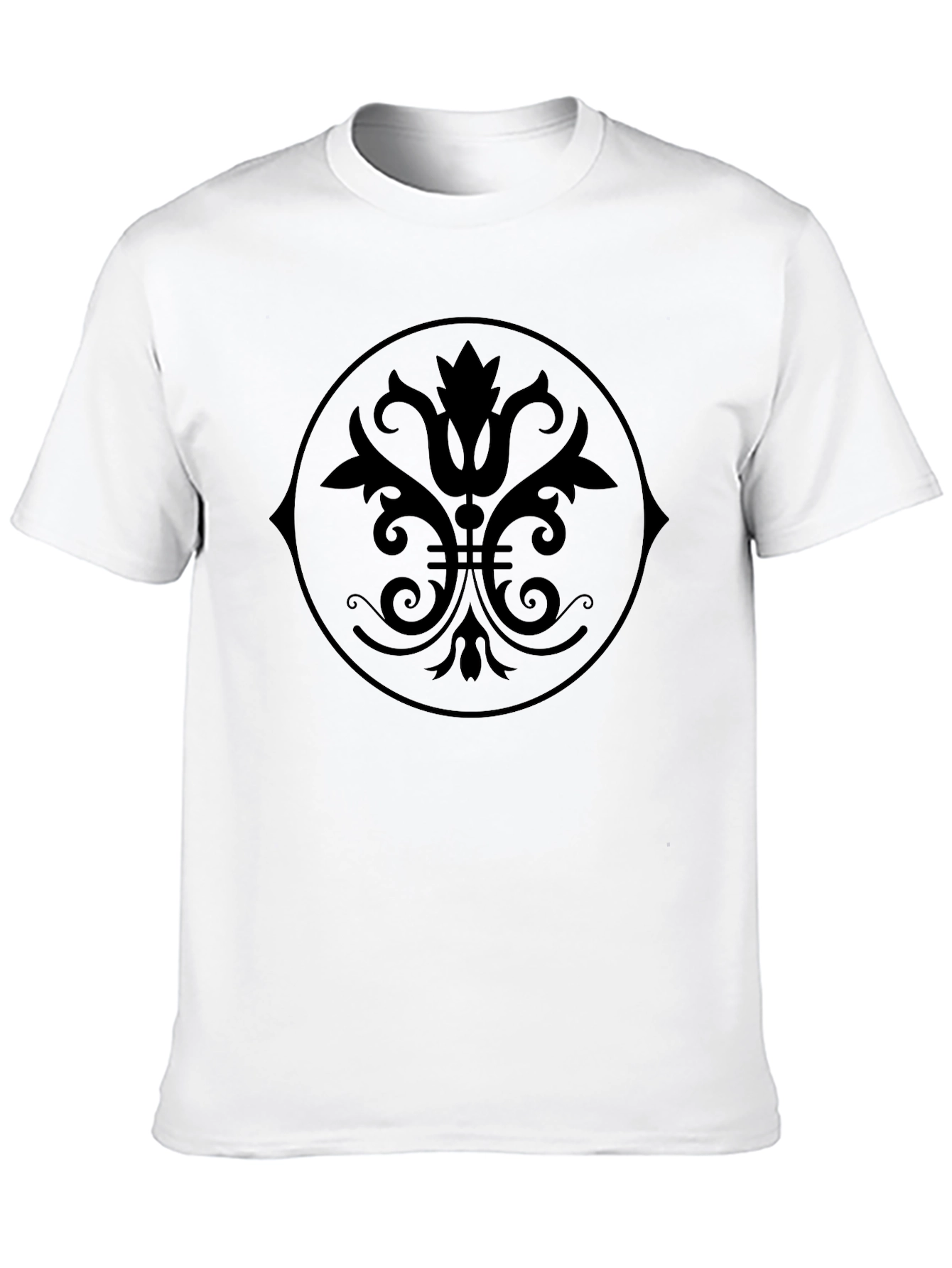 Black Graphic Tee - Floral Medallion Design