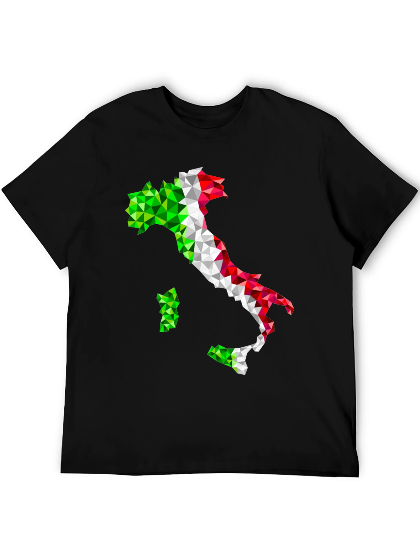 Geometric Italy Flag Graphic Print Black T-Shirt