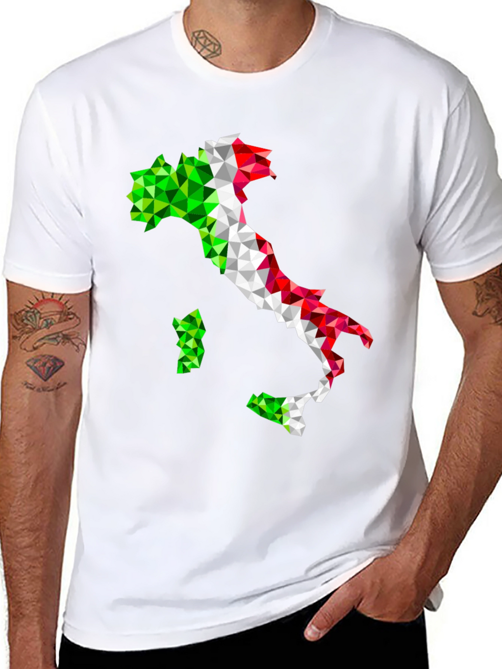 Geometric Italy Flag Graphic Print Black T-Shirt