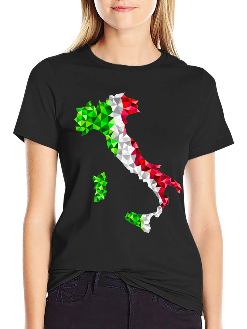 Geometric Italy Flag Graphic Print Black T-Shirt